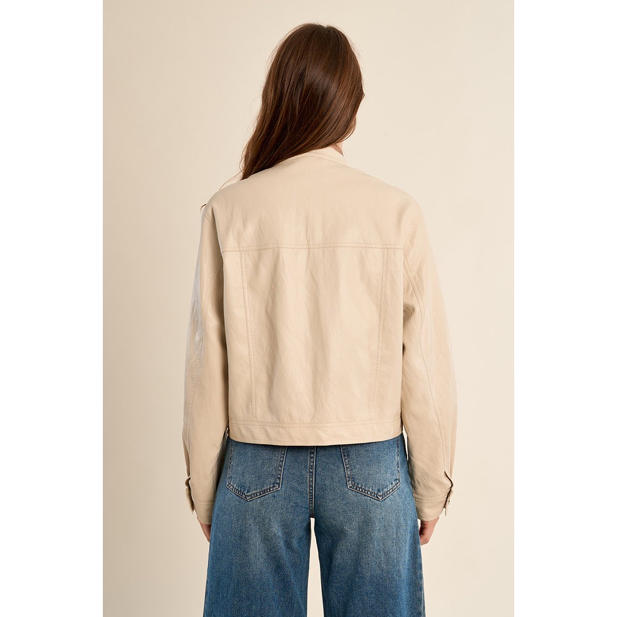 Veste courte mortard, effet simili-cuir beige, MOLLY BRACKEN