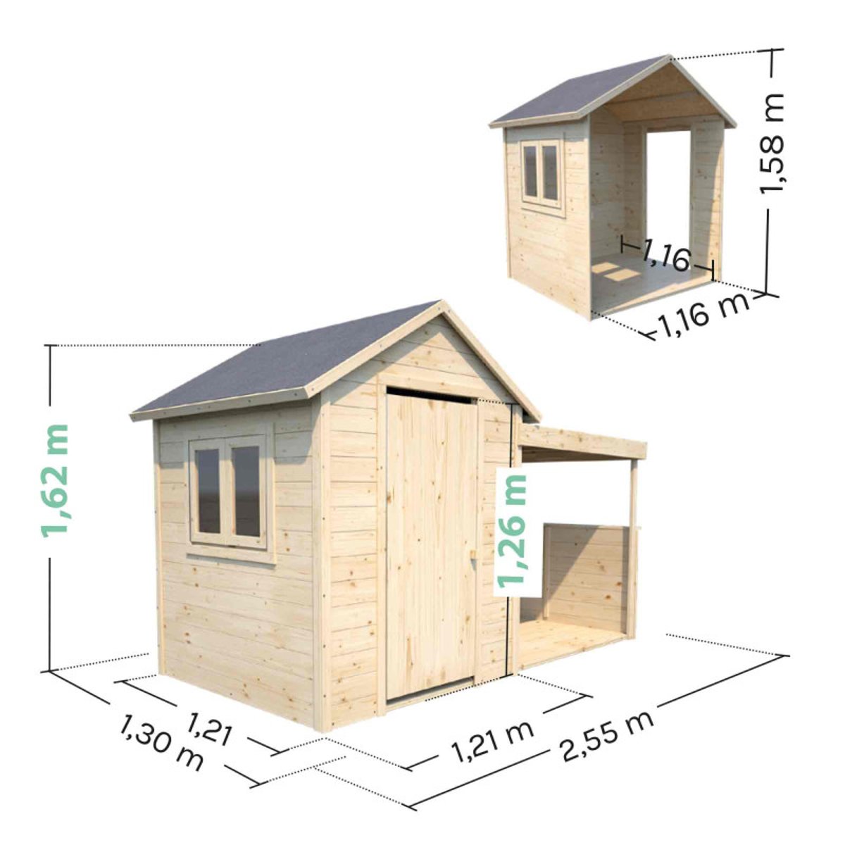 Cabane en bois pour enfants avec préau extérieur SARAH marron, SOULET