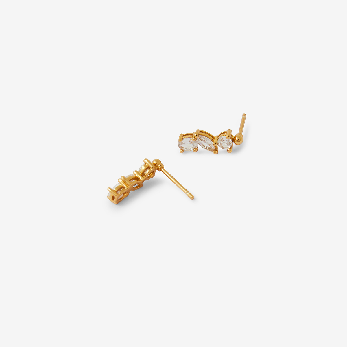 Puces d'oreilles navettes de zircon - argent garanti 925 doré, BALABOOSTE