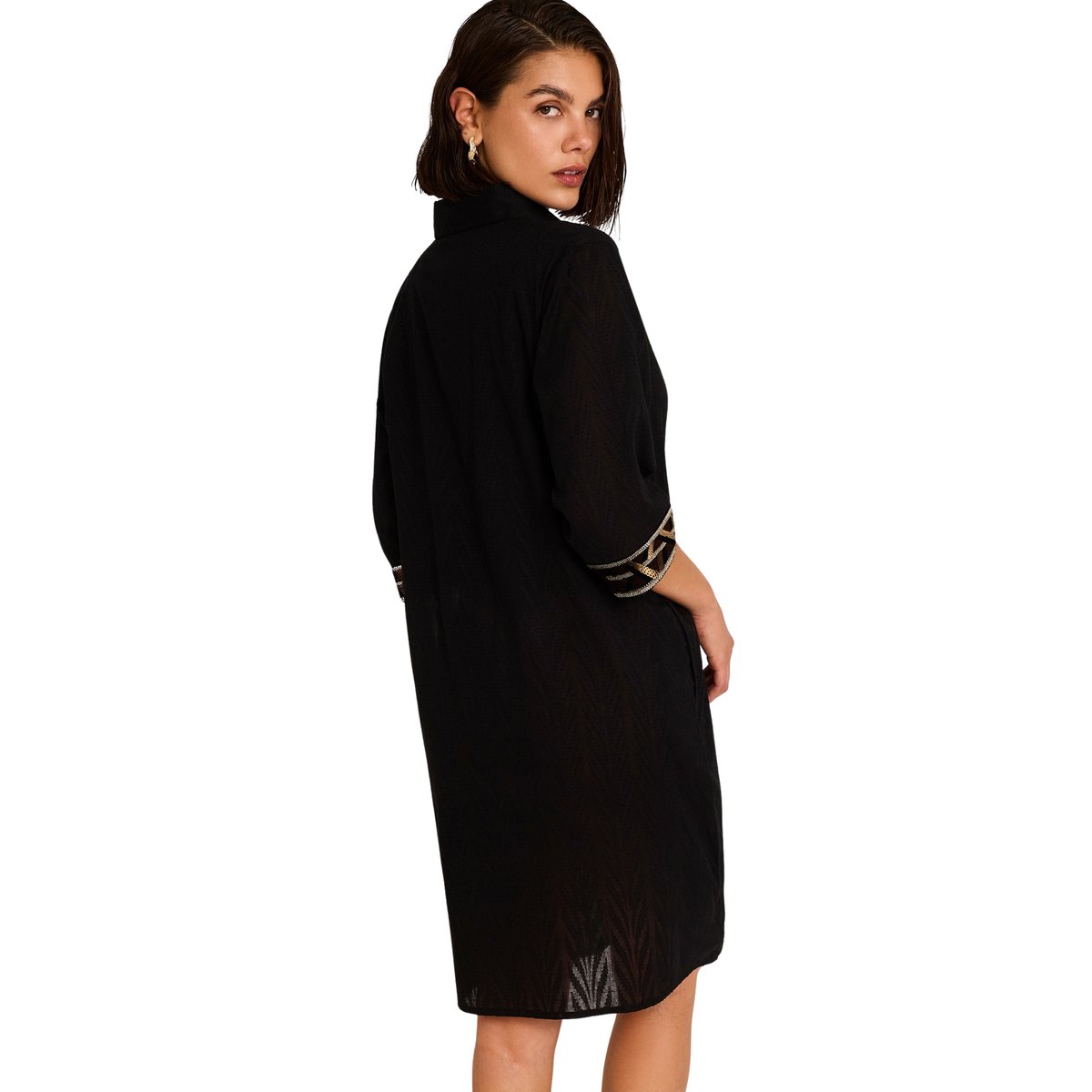 Robe chemise de plage manches mi-longues DUNA noir, SELMARK MARE