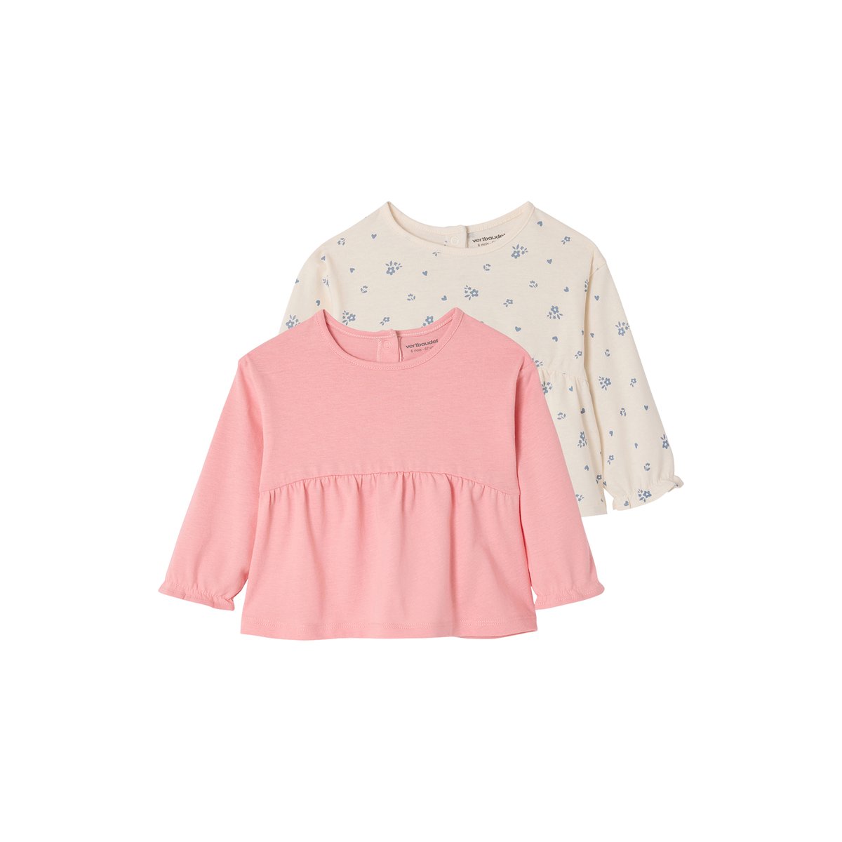 Lot 2 T-shirts manches longues rose, VERTBAUDET