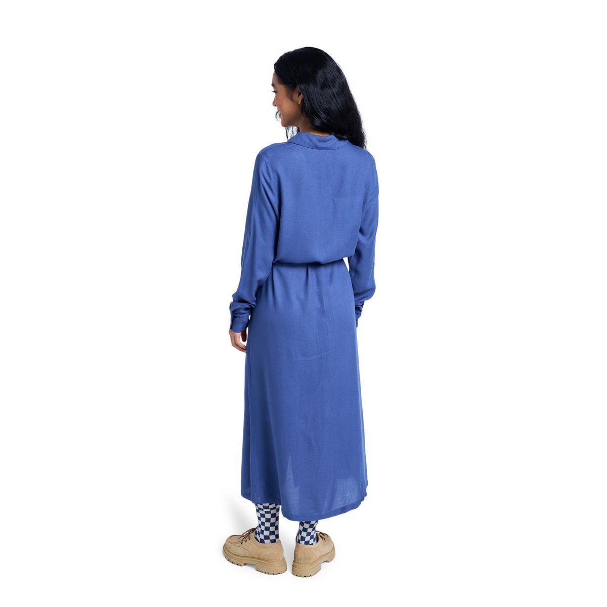 Robe midi à col et manches longues boutonnées sur le devant ISLAND ESCAPE SOLID. bleu vintage indigo, ROXY