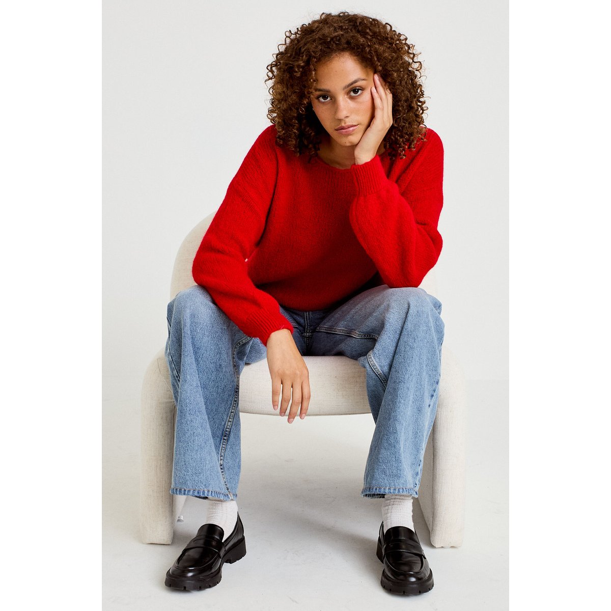 Pull ample col bateau manches longues rouge, CACHE CACHE