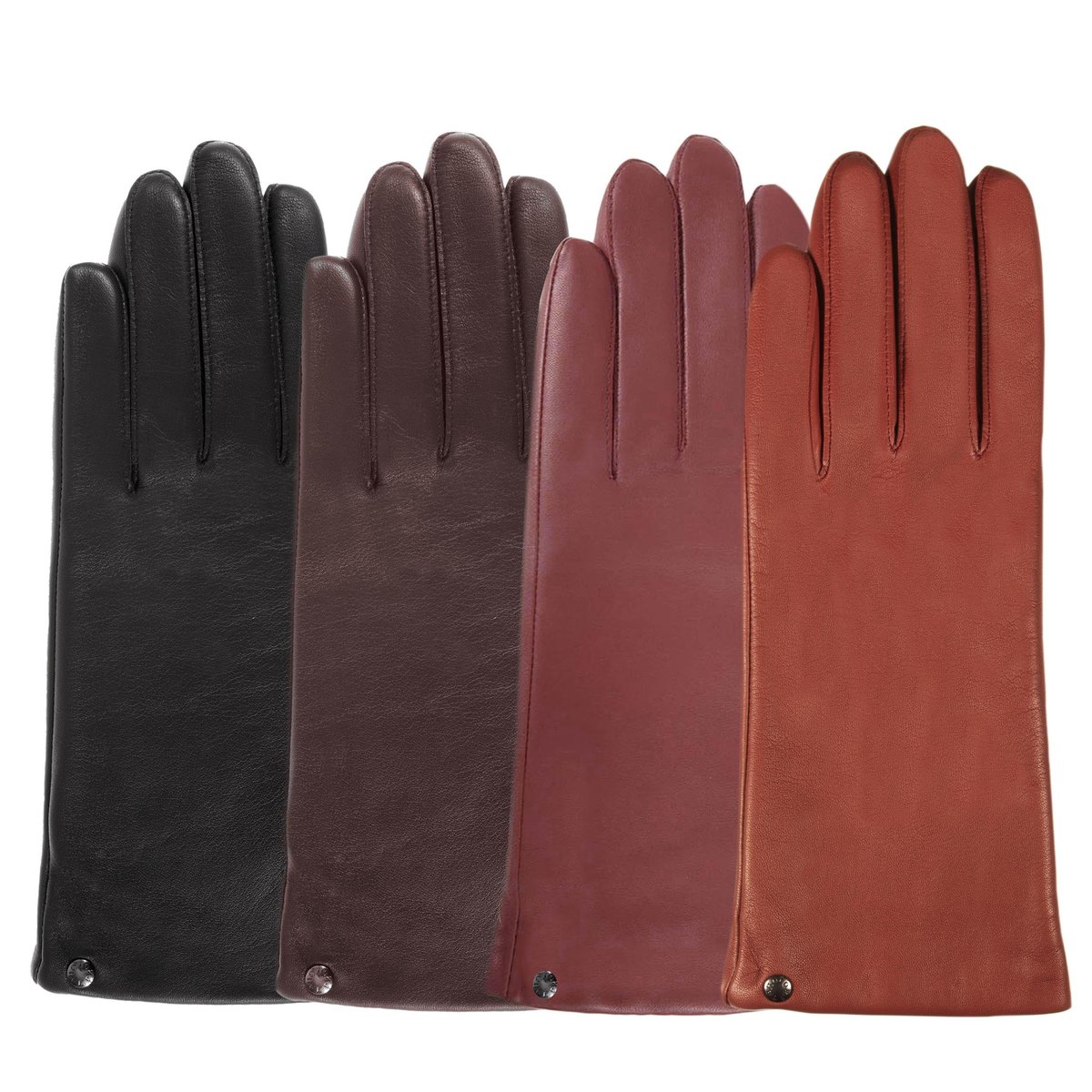 Gants tactiles, en cuir d'agneau pleine fleur, doublés cachemire orange mandarine, ISOTONER