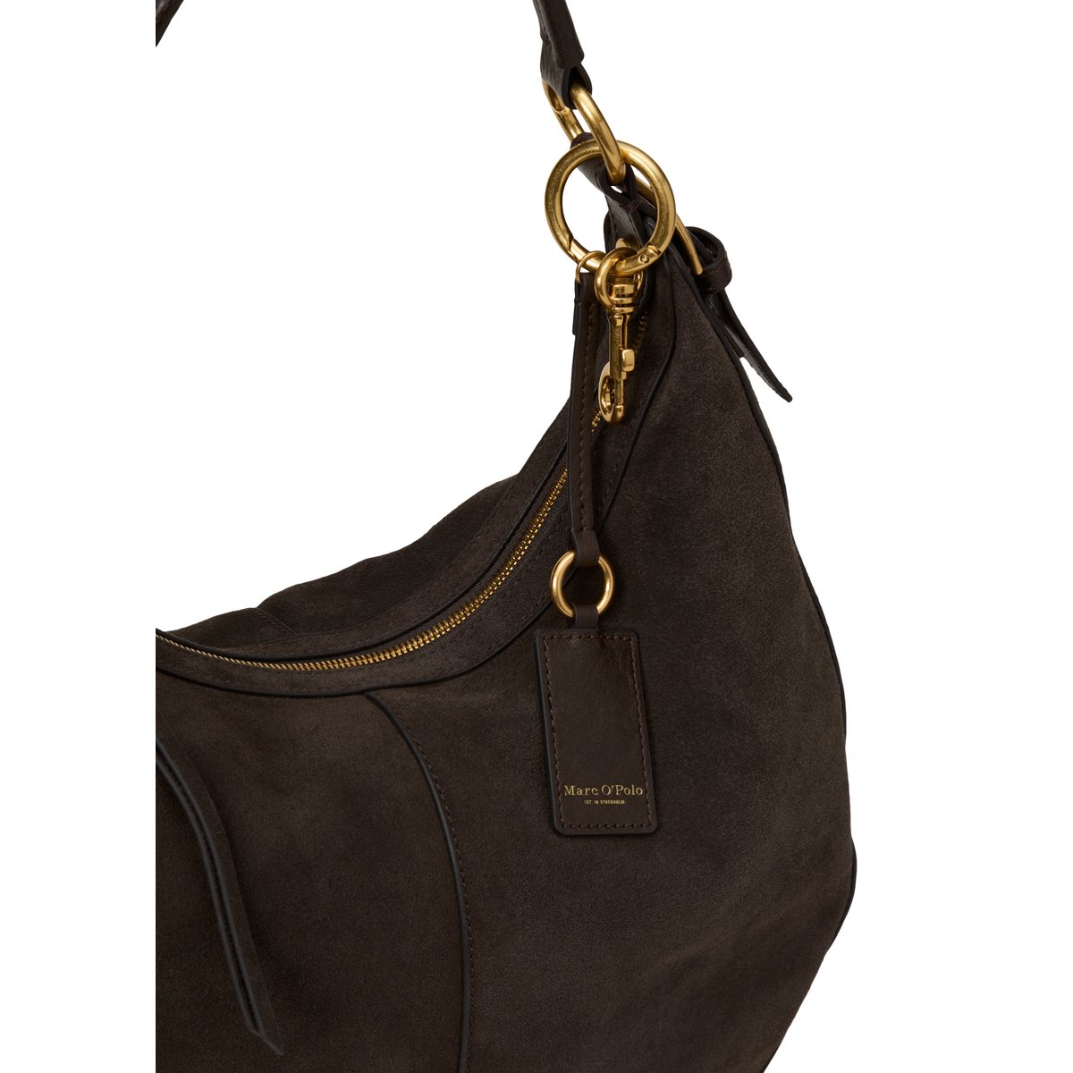 Sac à bandoulière modèle Philine moyen en cuir velours souple marron, MARC O'POLO