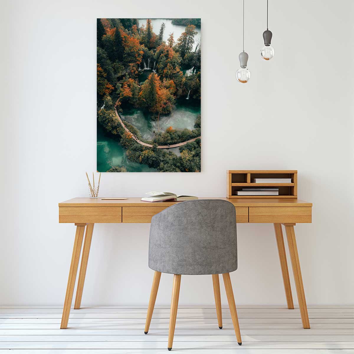Tableau montagne lac et forêt en automne tableau alu dibond, HEXOA