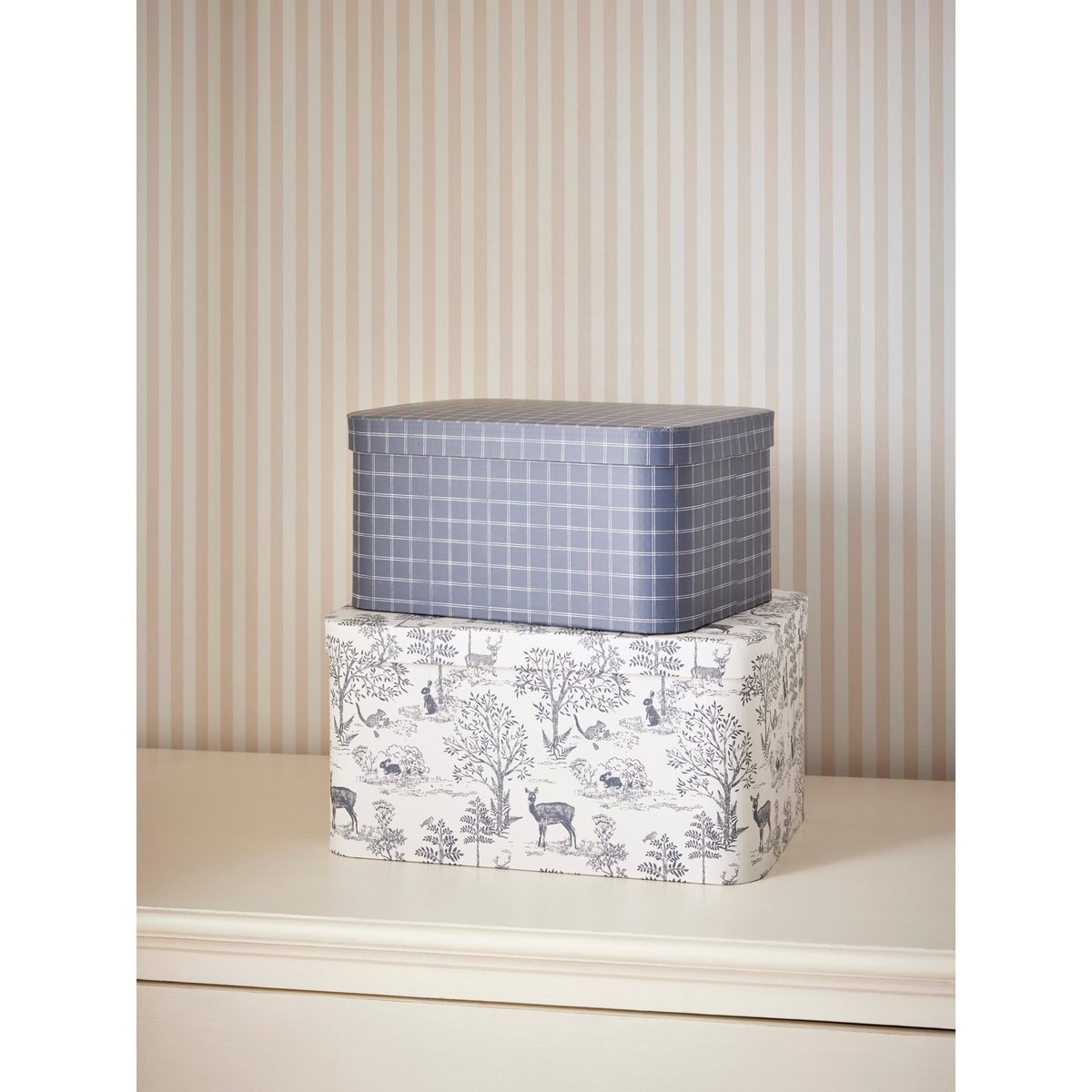 Boîte gigogne "petit Jouy" par lot de 2 carreaux bleu, CYRILLUS