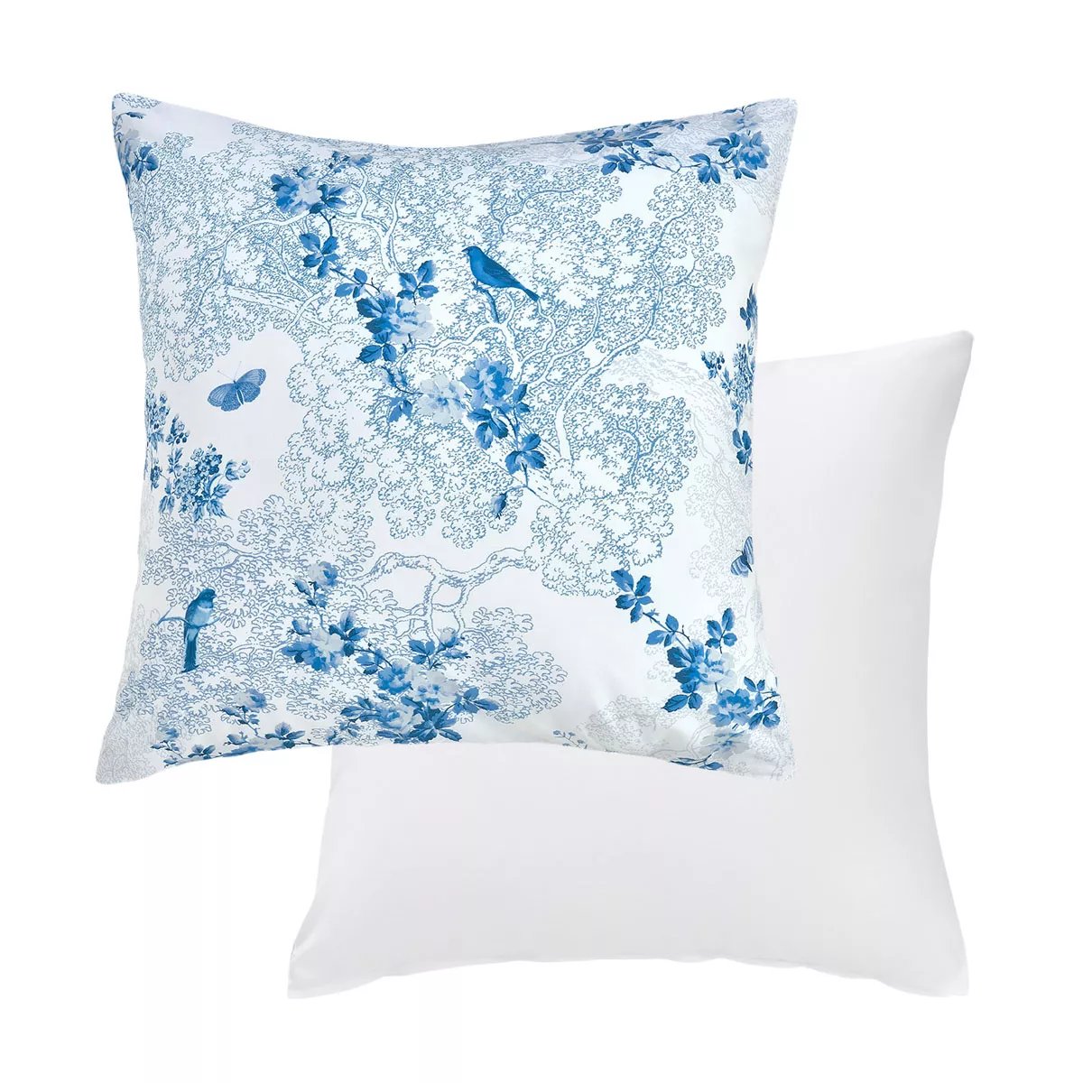 Taie d'oreiller percale de coton VOLIERE bleu, GARNIER THIEBAUT