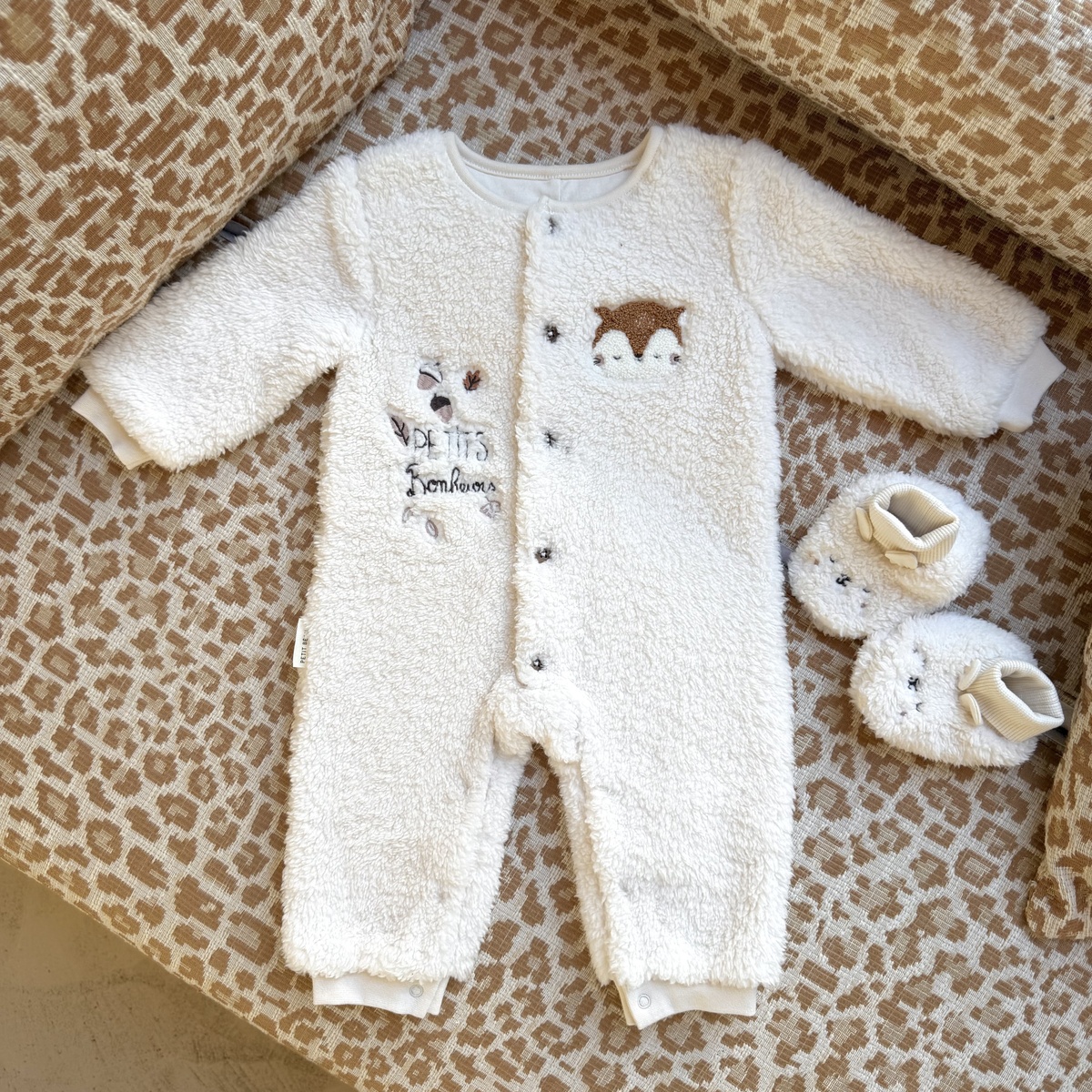 Surpyjama bébé en sherpa Caramel ecru, PETIT BEGUIN