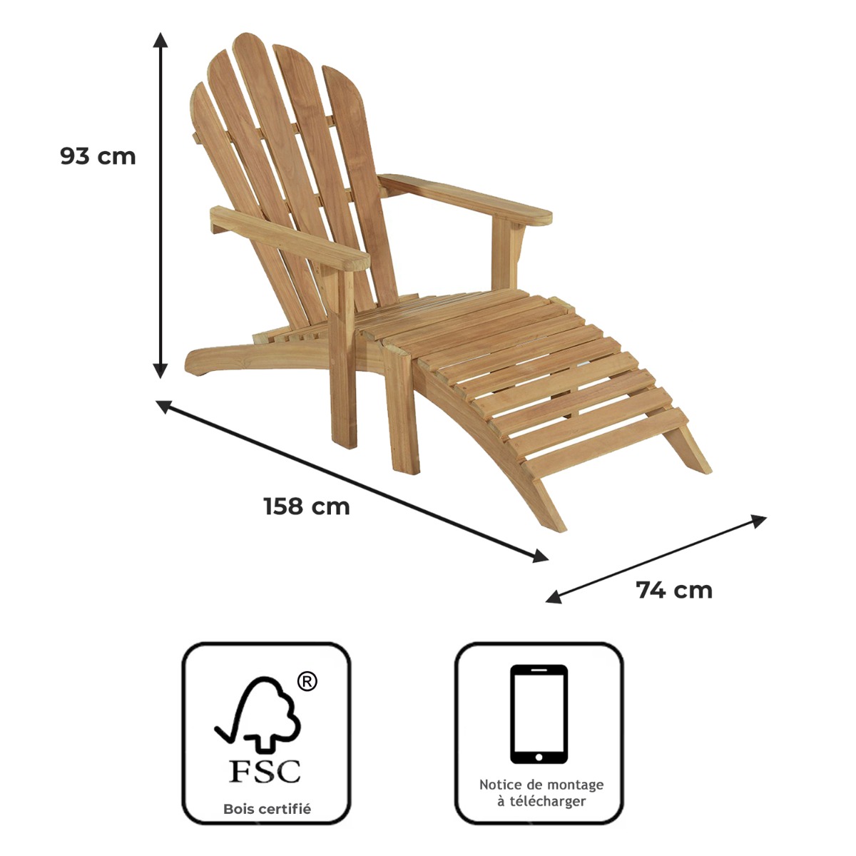 Adirondack en teck massif naturel, TECK ATTITUDE