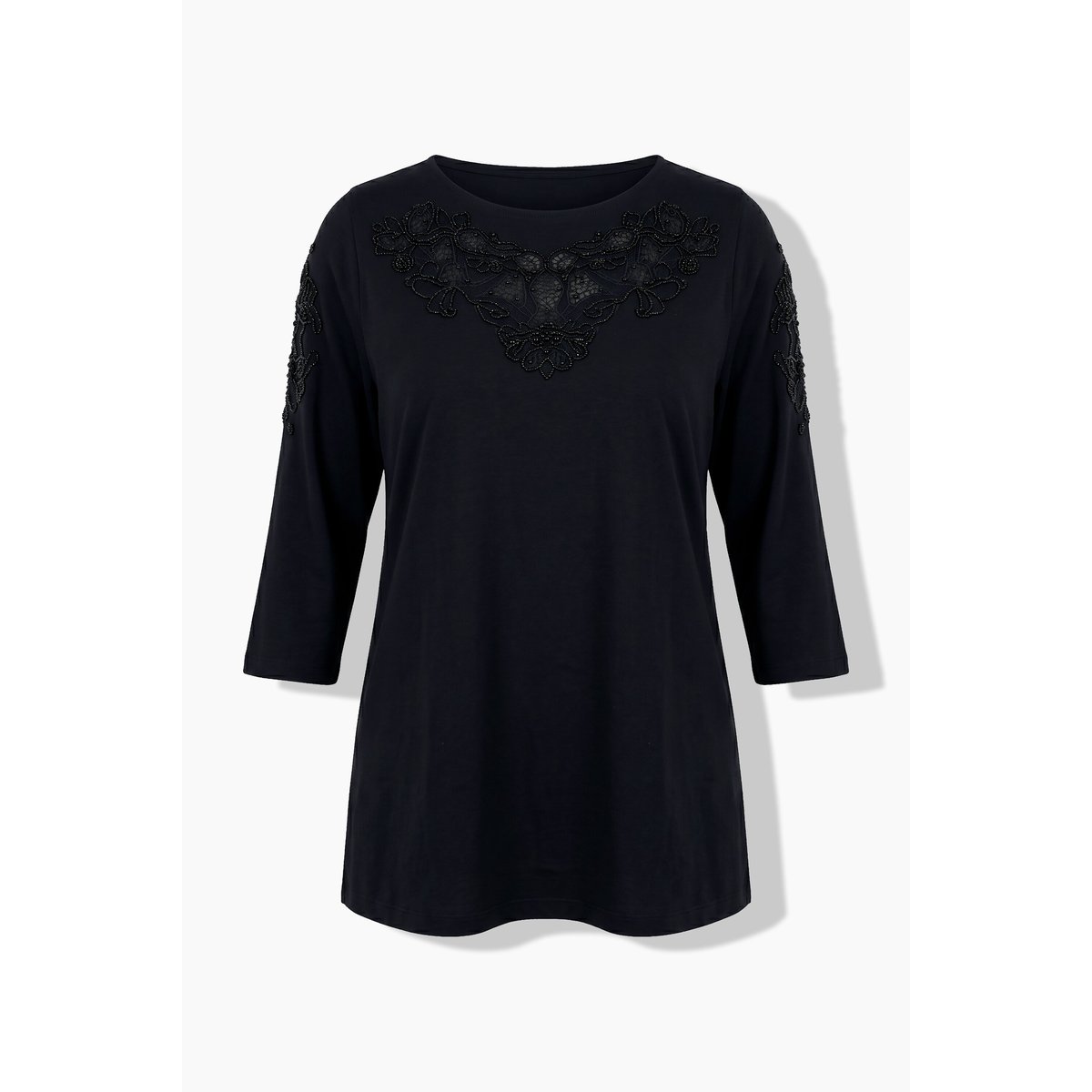 T-shirt avec broderie ajourée noir, ULLA POPKEN