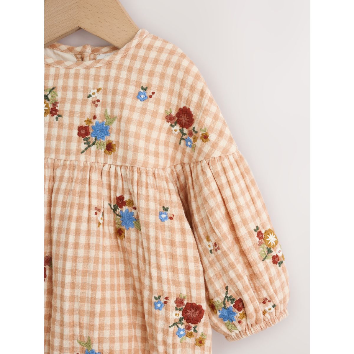 Barboteuse bébé bouffante et collants, 2 pcs broderie à carreaux marron et crème, NEXT