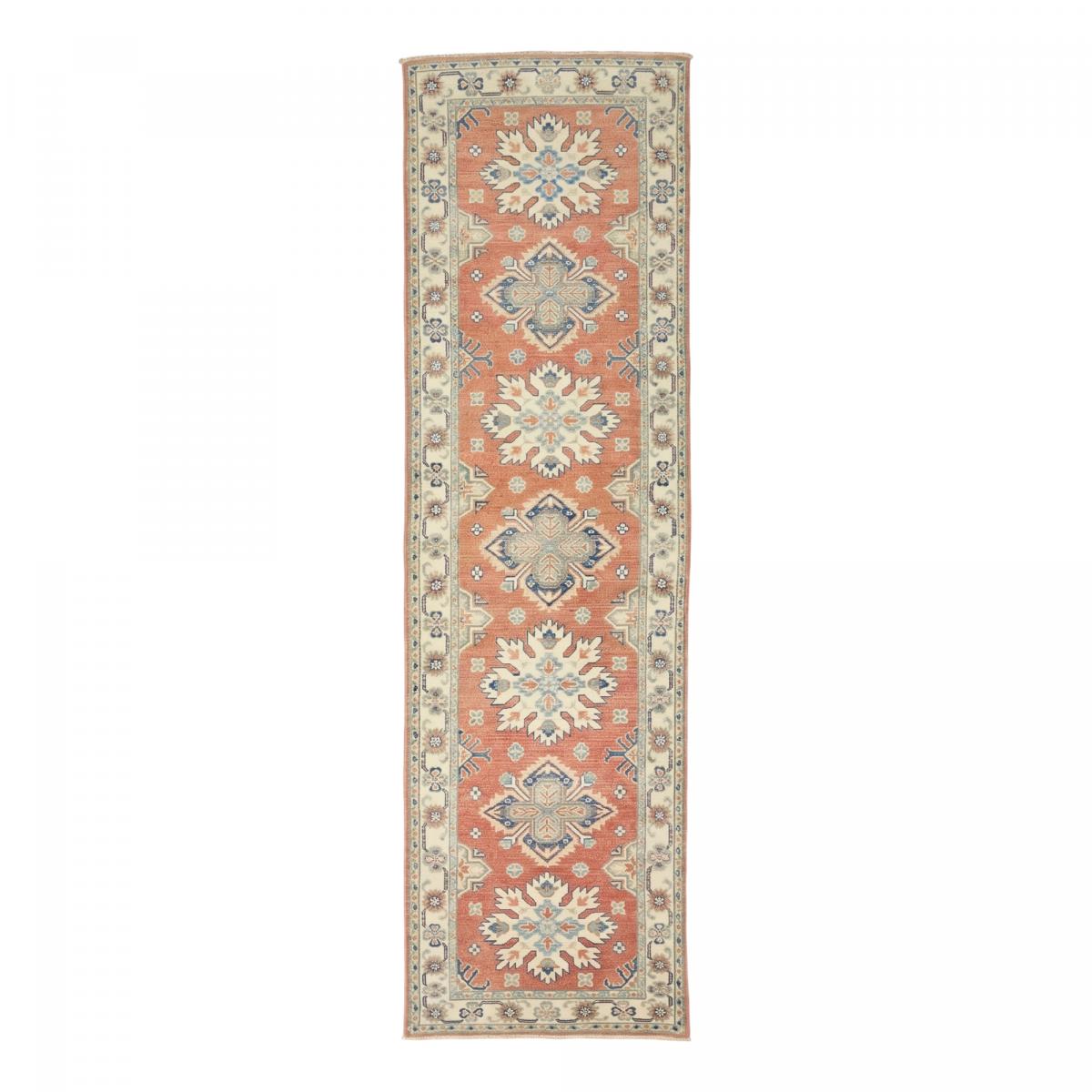 Tapis d'orient aux motifs géométriques, noué main, KAZAK CO 120 terracotta, crème, bleu, UN AMOUR DE TAPIS