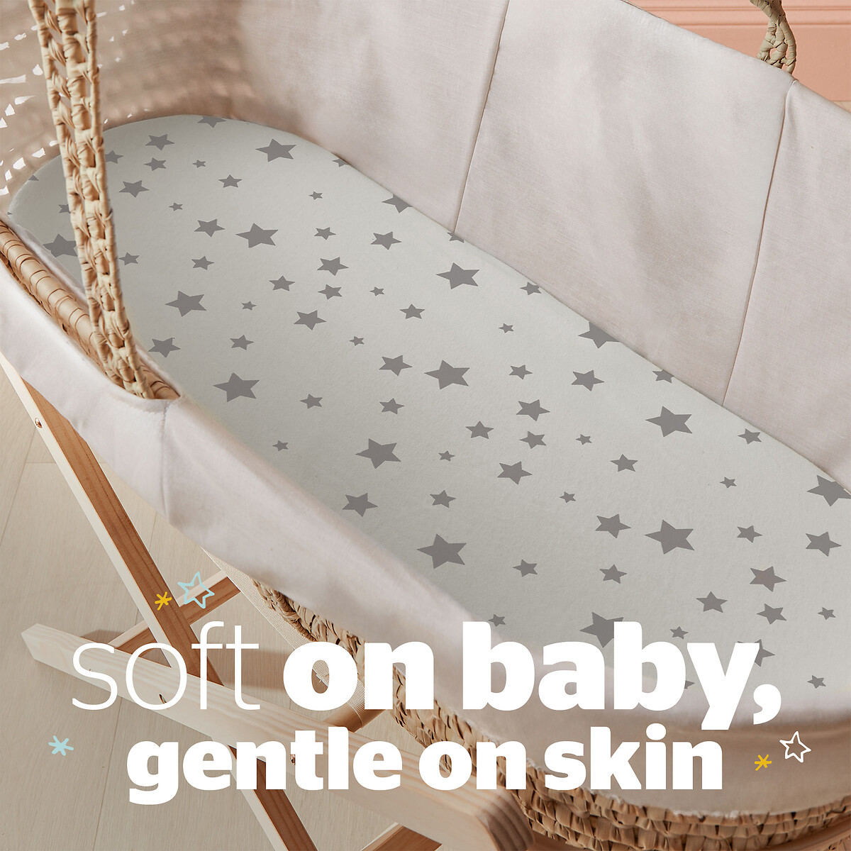 Pack 2 Safe Nights Moses Basket Fitted Sheets grey/white, SILENTNIGHT
