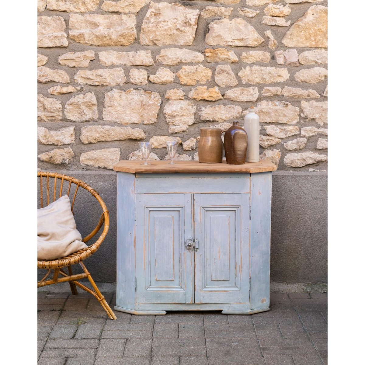 Confiturier en bois patiné bleu Gilbert N°1823 - Bon état bois clair, DEBONGOUT