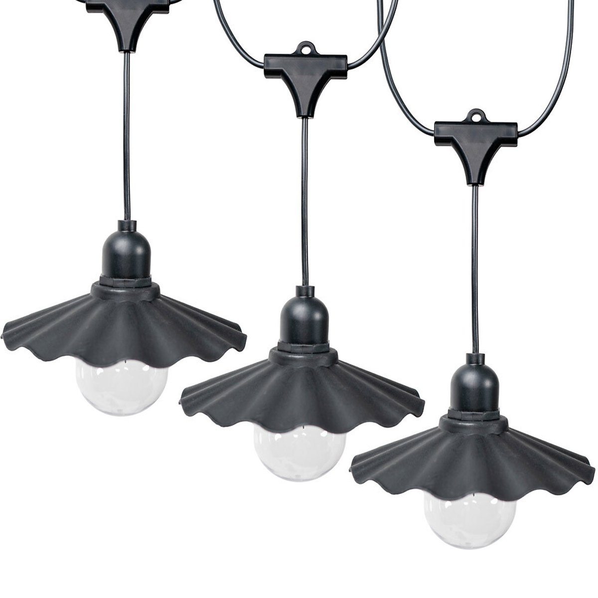 6 x Outdoor Pleated Scallop Garden String Lights - Battery Operated black, SO'HOME