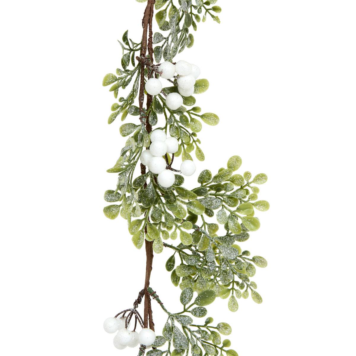 Guirlande de Noël en plastique baies blanches 180 cm vert, ATMOSPHERA
