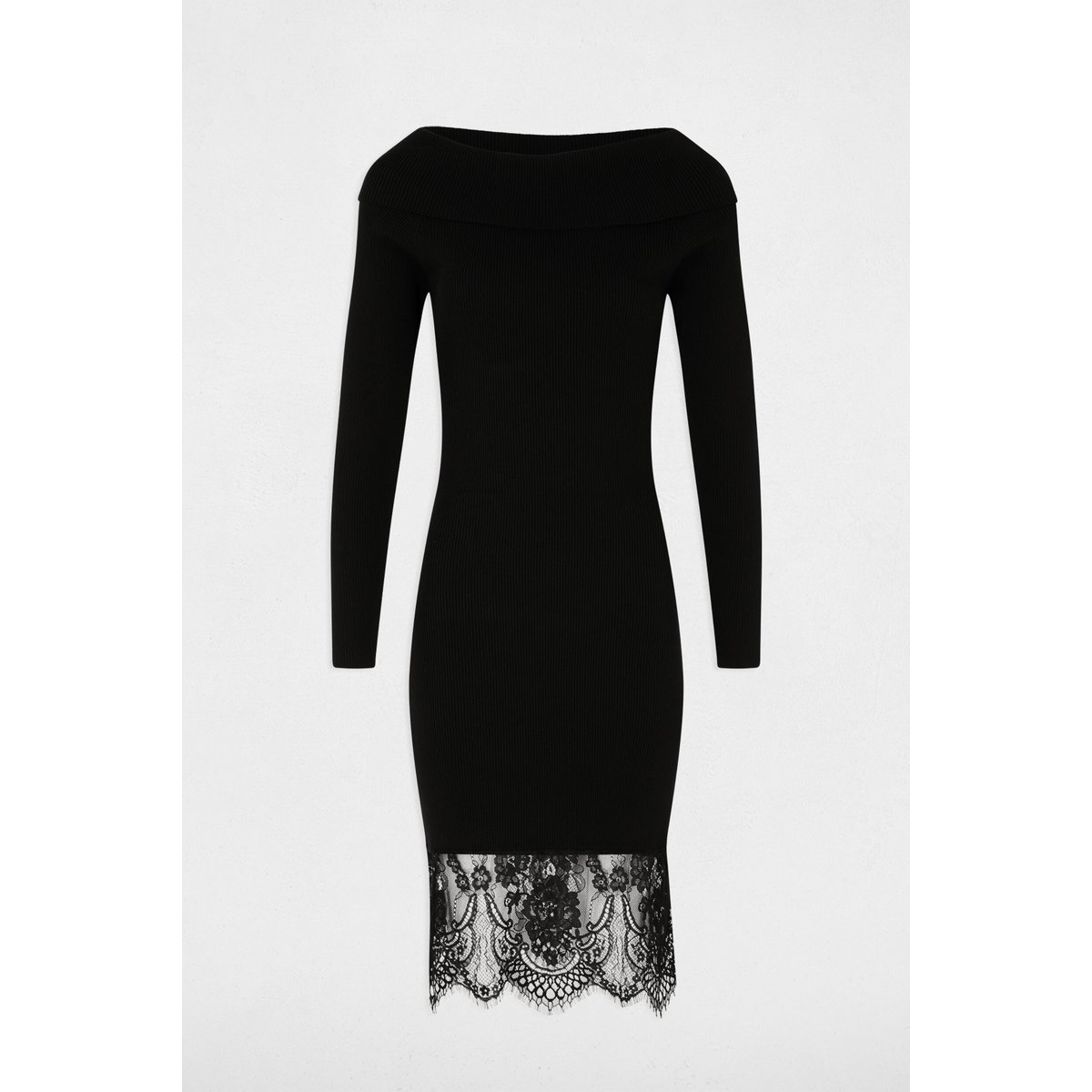 Robe tricot col bénitier noir, MORGAN