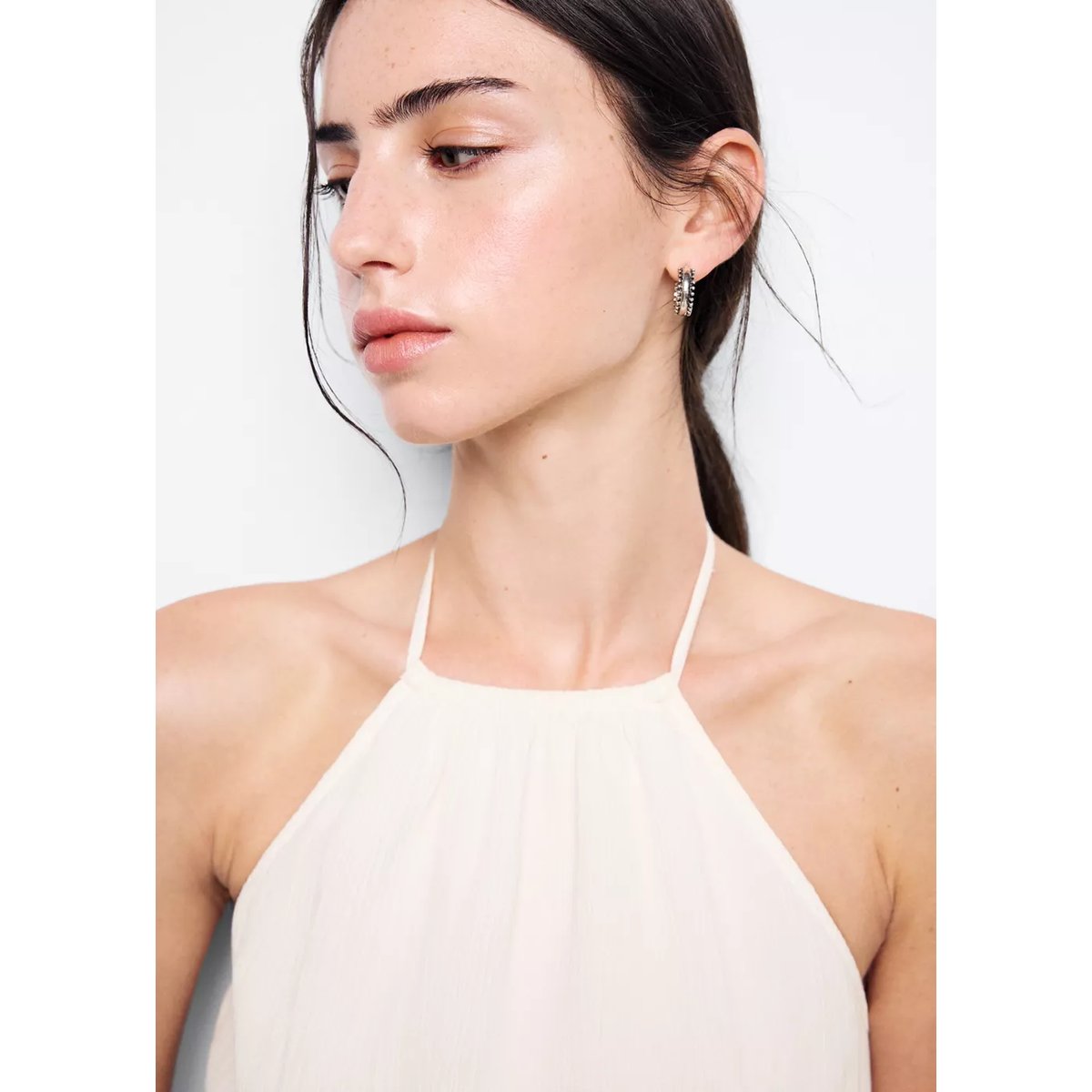 Top à encolure américaine détail froncé blanc cassé, MANGO TEEN