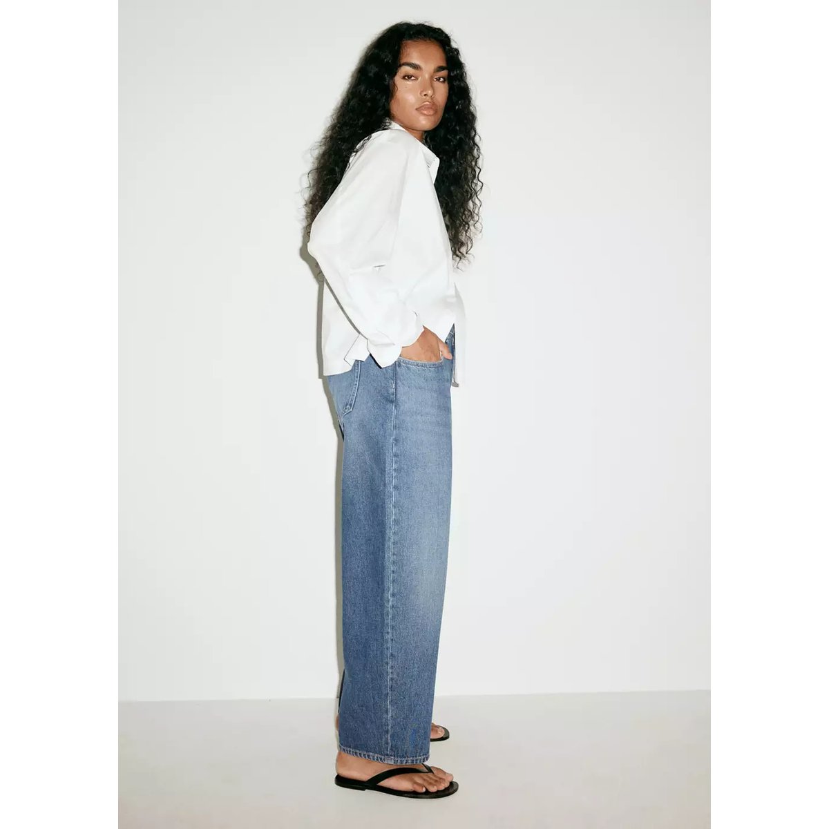 Jean balloon taille haute bleu foncé, MANGO