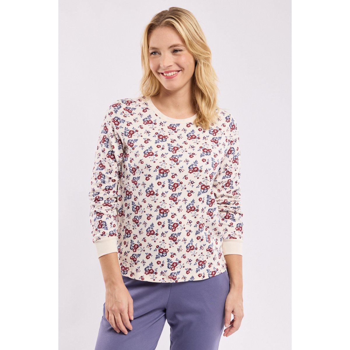 Pyjama en coton épais imprimé fleurs marmo, ARMOR-LUX