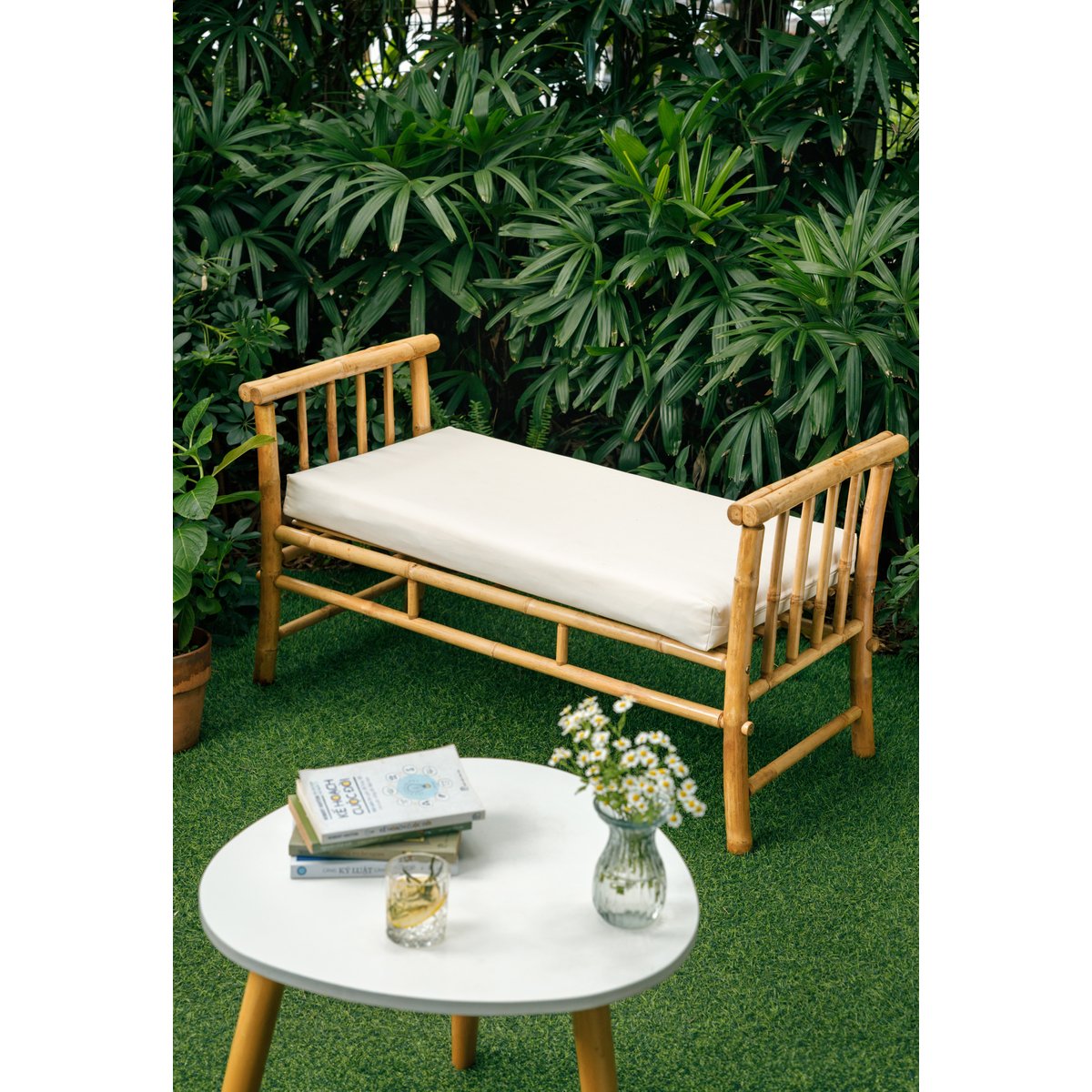 Banc en bois de bambou et tissu, DILI bois naturel, NORDLYS