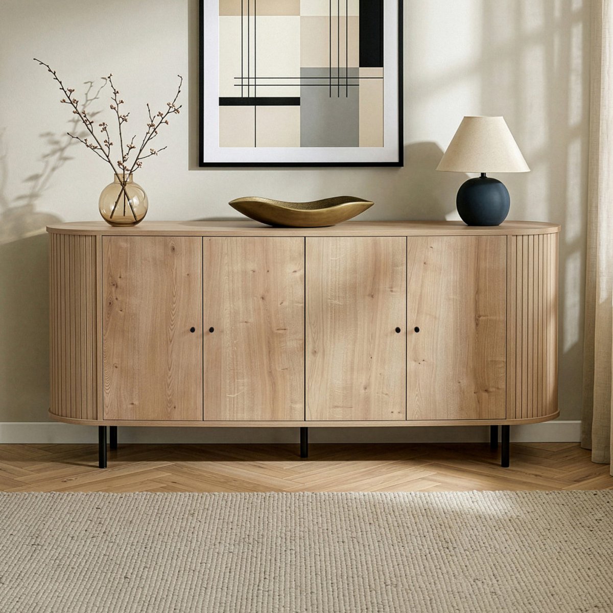 Buffet 4 portes aux bords arrondis en bois L180cm- PAZAR bois clair, DRAWER