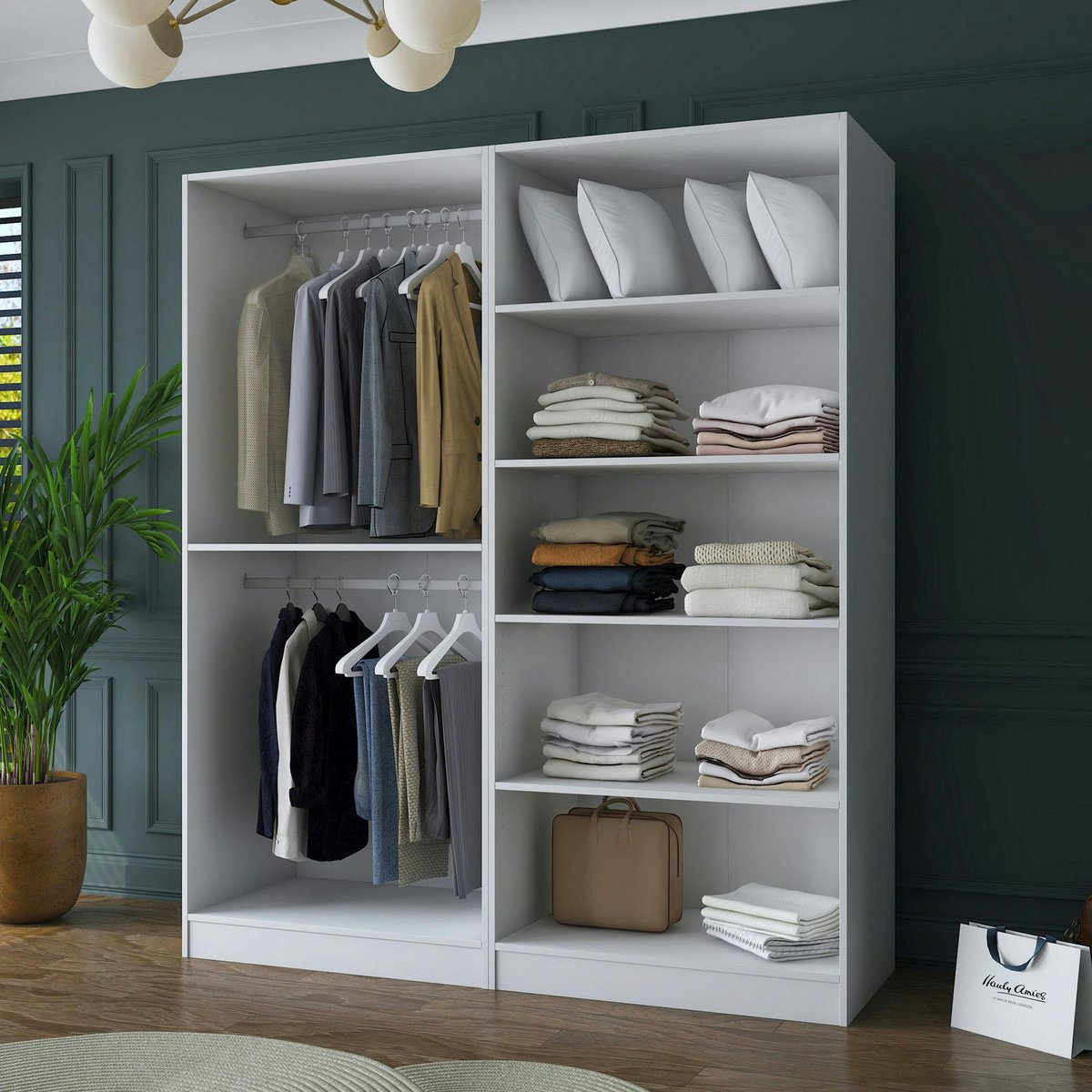 Armoire penderie blanche 4 portes poignées verticales BYRON blanc, PIER IMPORT