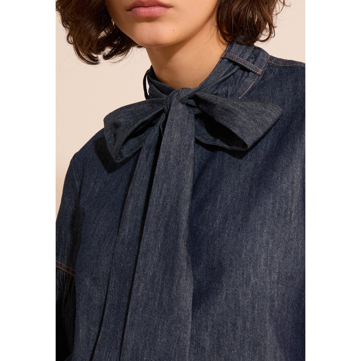 Chemise en jean avec lien à nouer CYRIEL bleu nuit, ETAM
