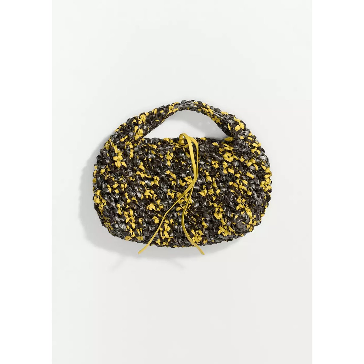 Sac à main fait main en cuir tressé citron vert, MANGO