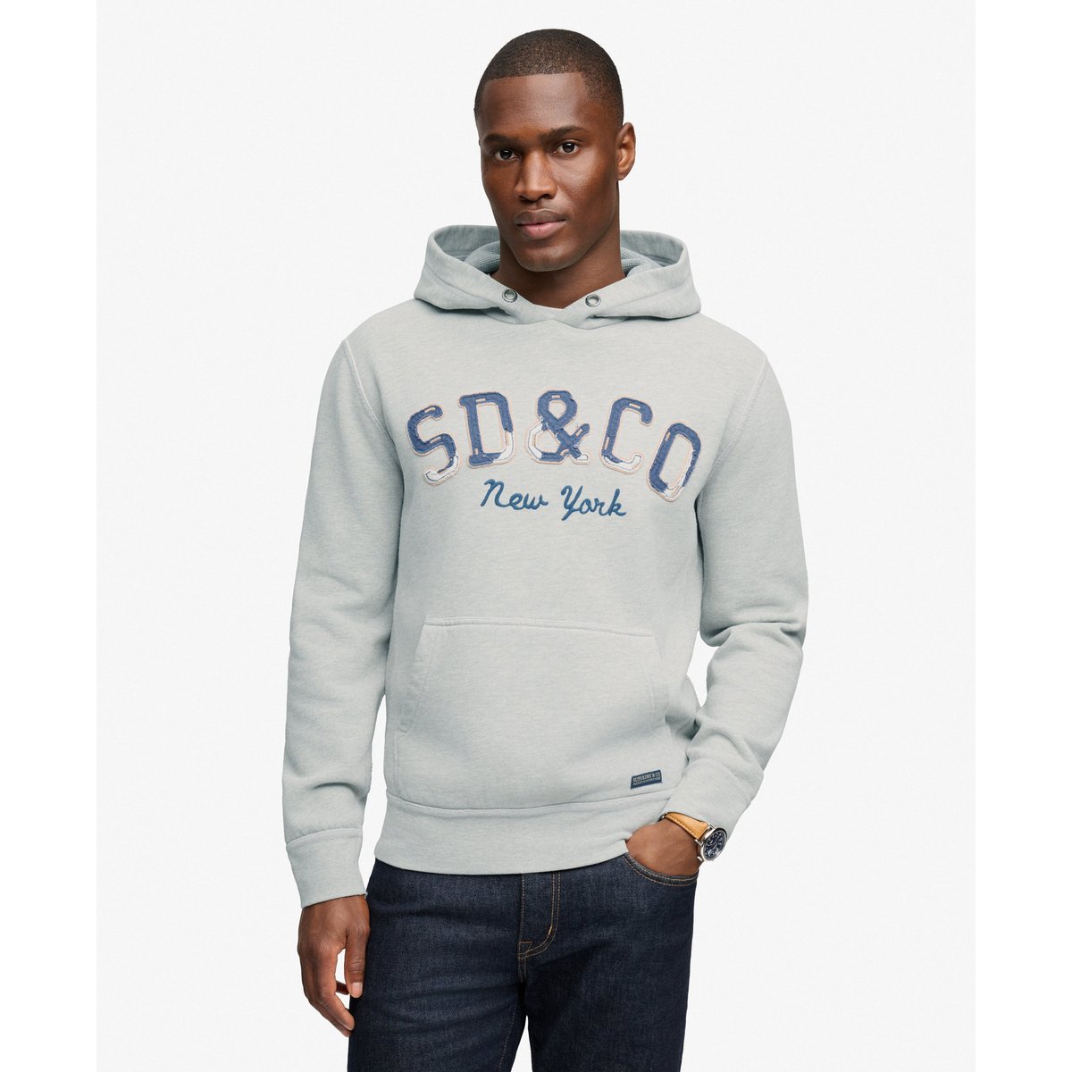 Sweat à capuche Heritage Applique Coupe Décontractée gris chiné clair, SUPERDRY