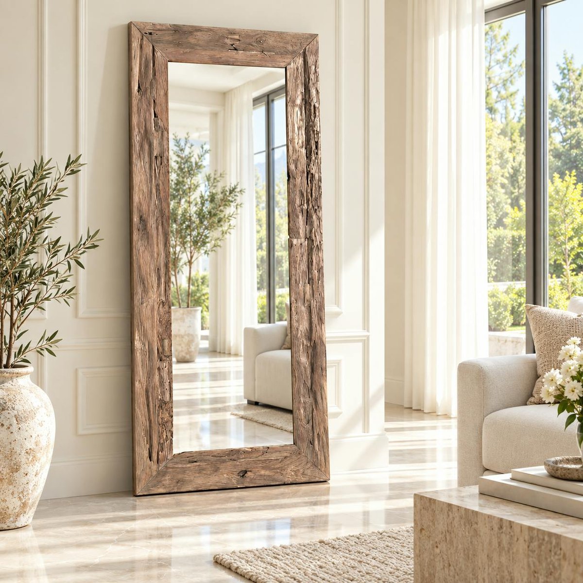 Miroir rectangulaire avec cadre bois recyclé 180 cm DEPOK bois naturel, PIER IMPORT