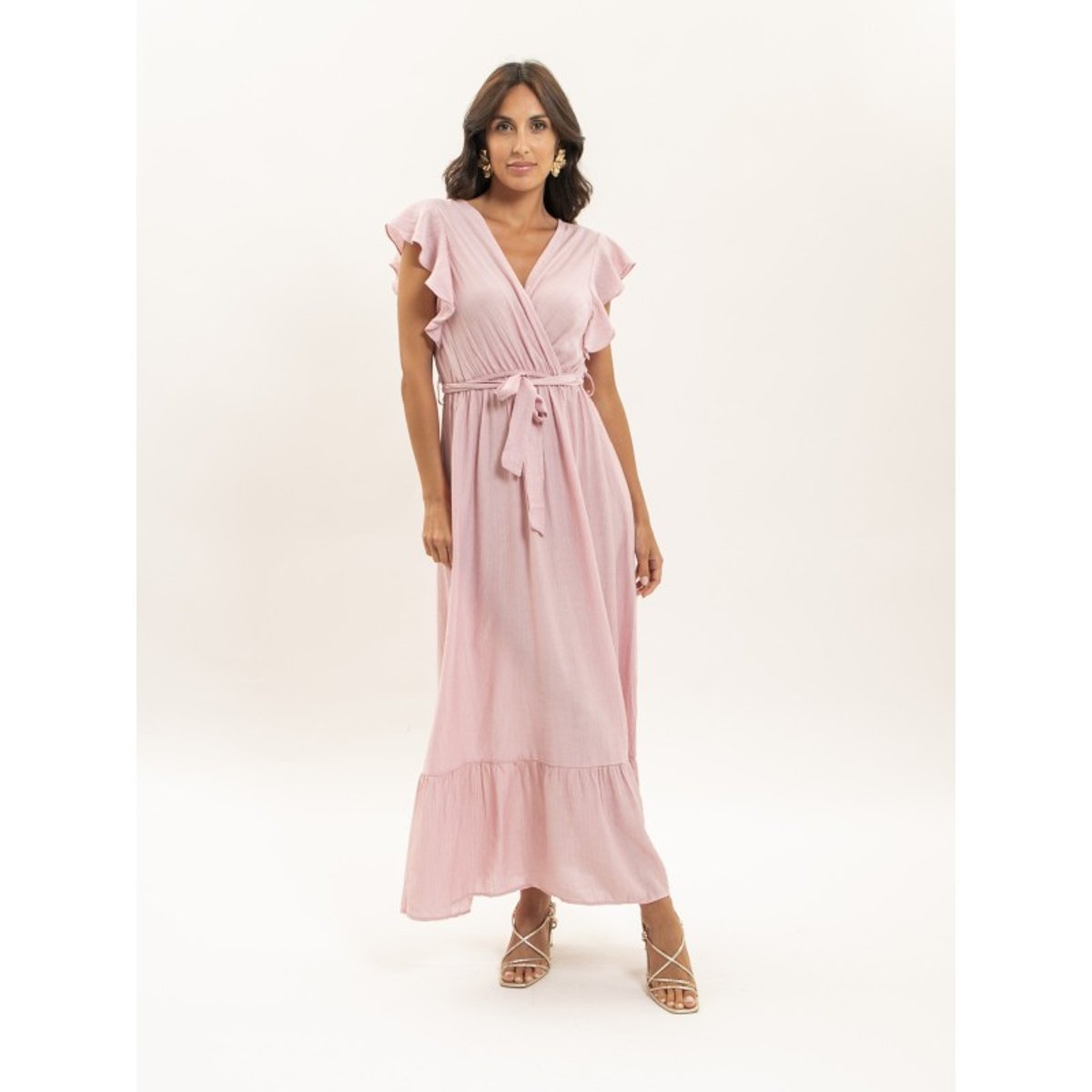 Robe Longue Cache-coeur Avec Ceinture Iteria rose, DONA LISA