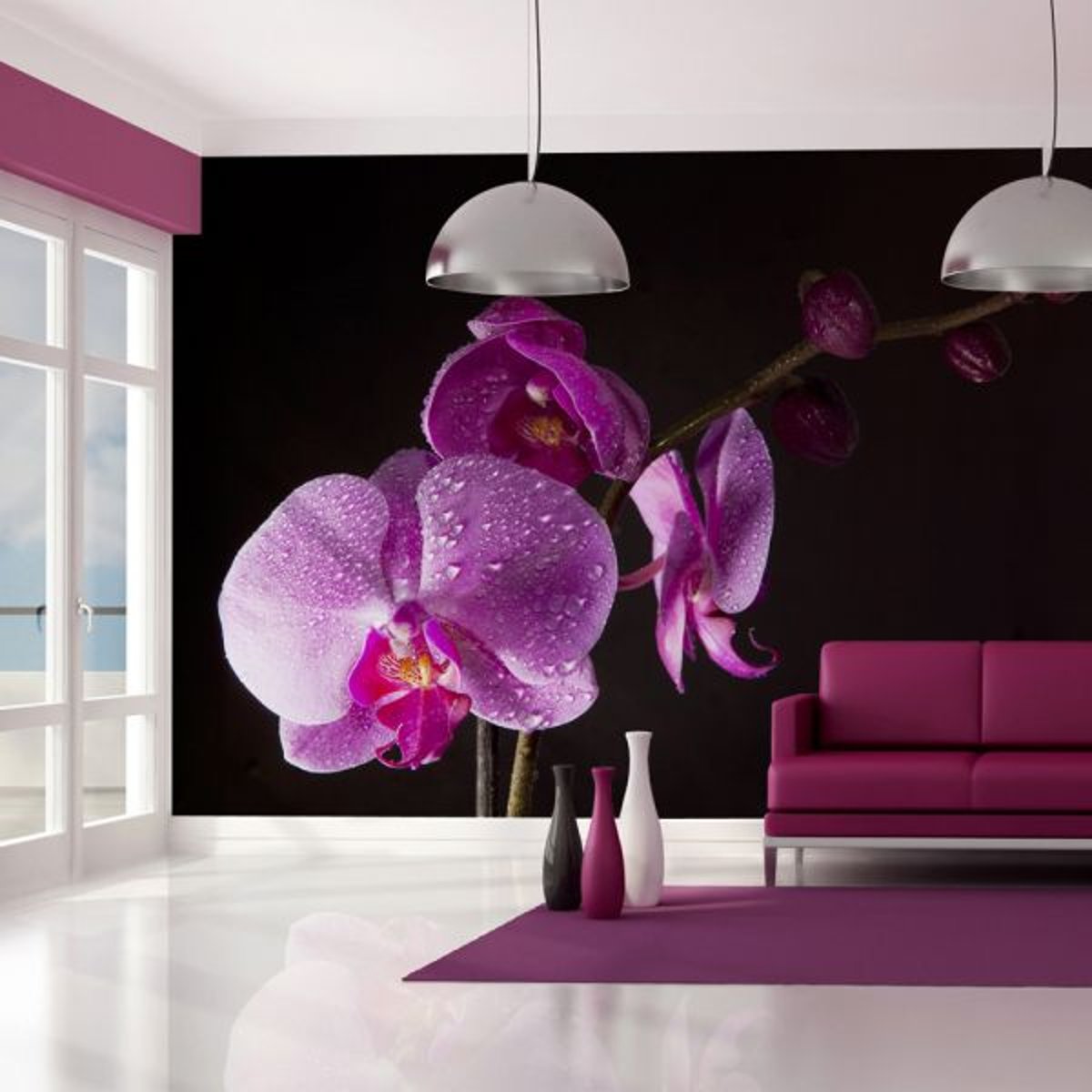 Papier peint intissé panoramique Fleurs de bon goût orchidée violet, EDEN