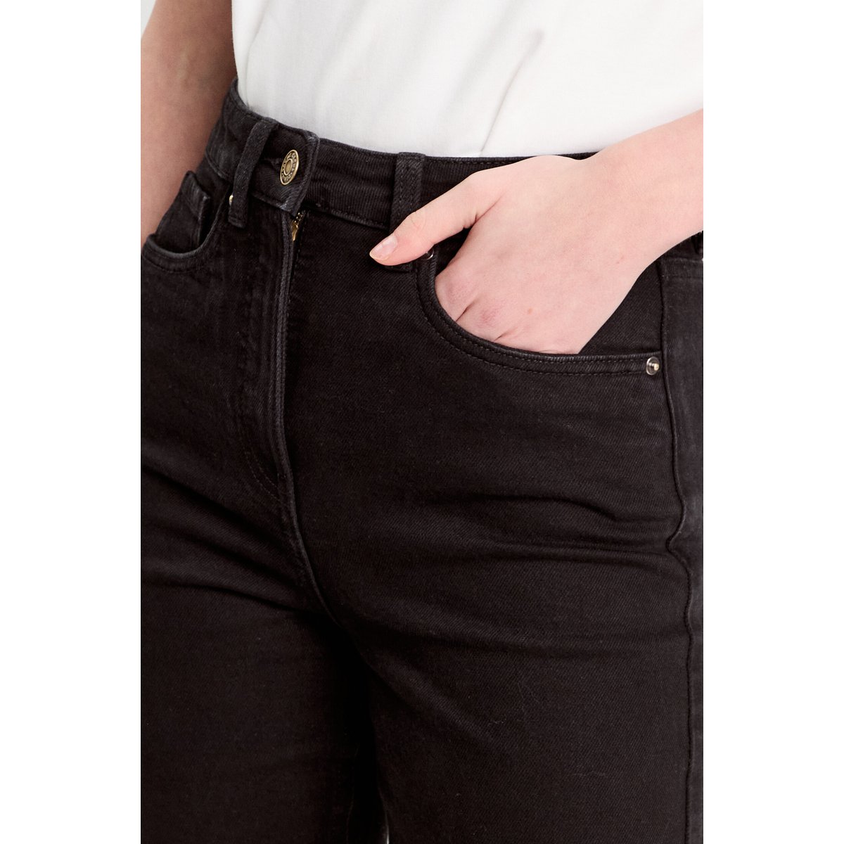 Jeans mom slim stretch denim noir, CACHE CACHE