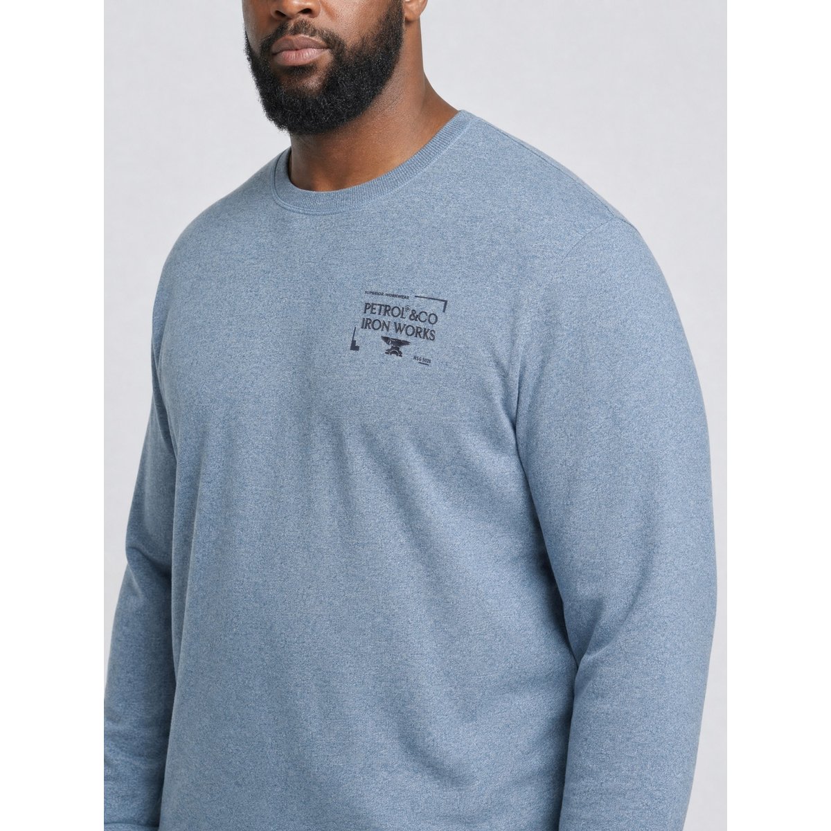 Sweat col rond chiné grande taille stoneford bleu storm blue, PETROL INDUSTRIES