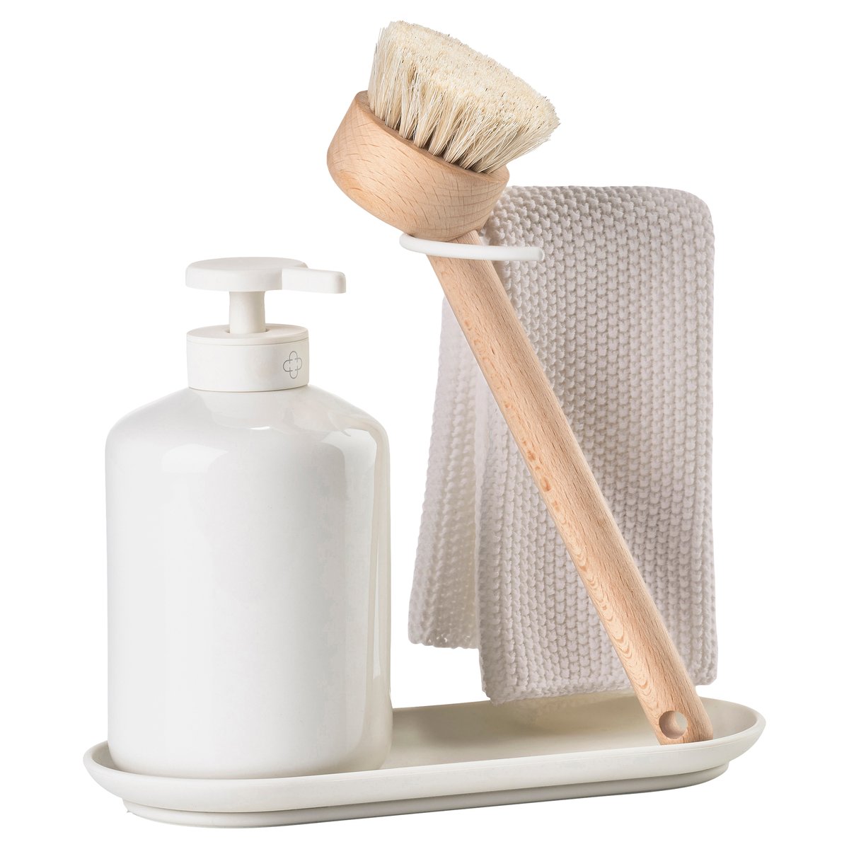 Set de vaisselle pompe brosse et lavette INU blanc cassé, ZONE DENMARK