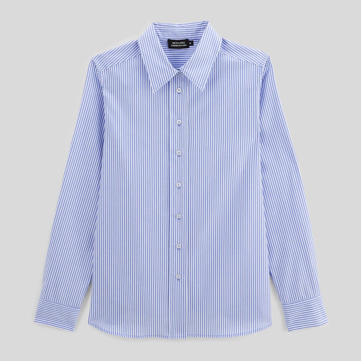 Chemise manches longues rayée en coton BIO GOTS lupin, MONOPRIX