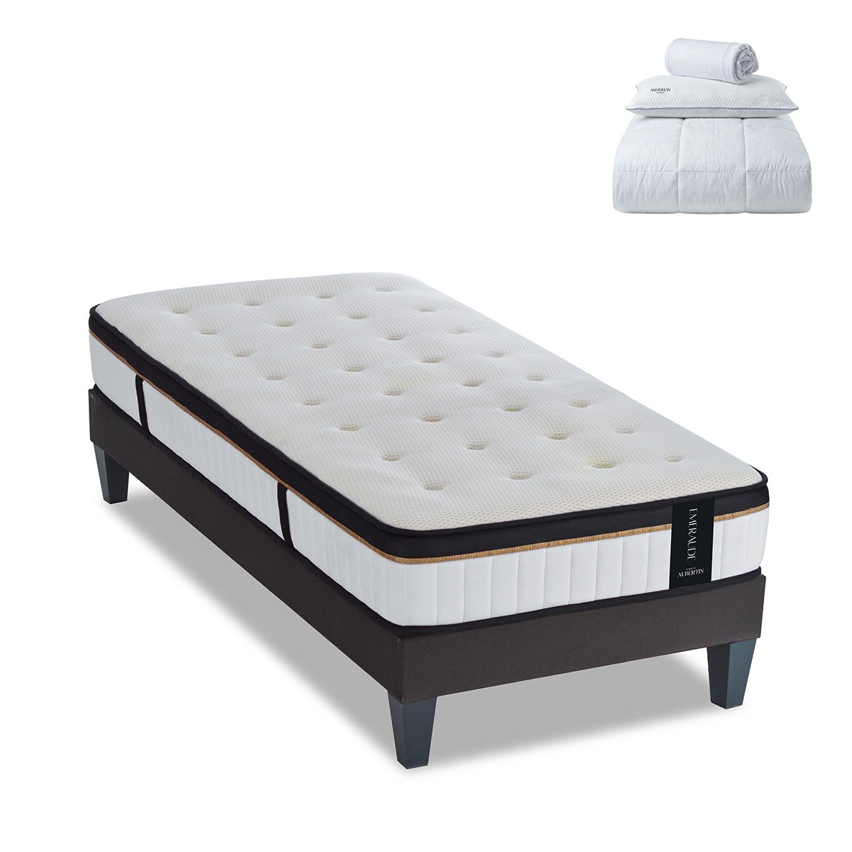 Ensemble literie EMERAUDE + accessoires - 24 cm d'épaisseur - Accueil moelleux, soutien mi-ferme blanc, MAISON AUBERTIN