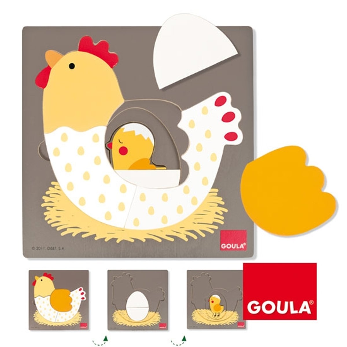 Puzzle poule oeuf poussin gris, GOULA