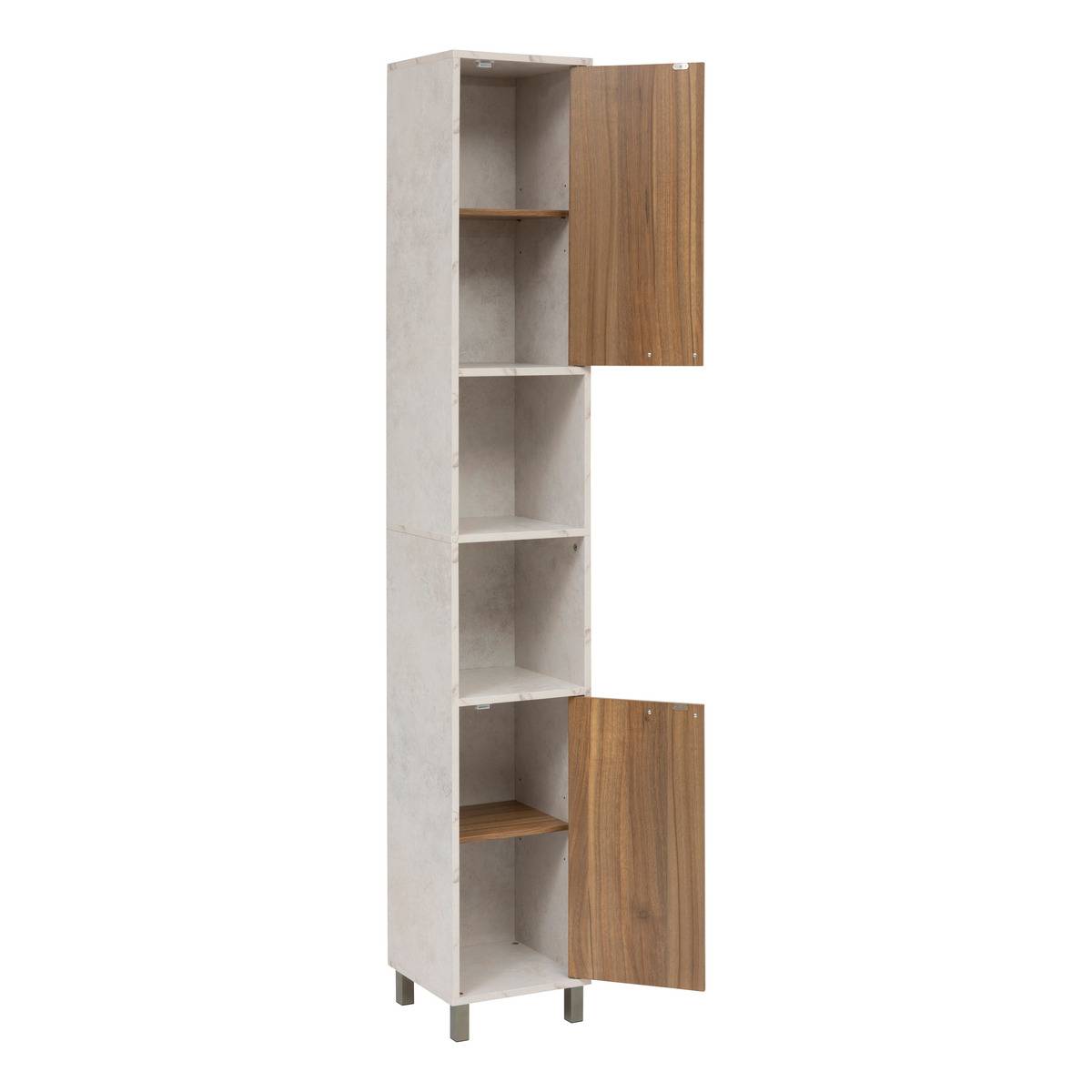 Colonne de rangement 2 portes effet marbre COME marron, 5FIVE SIMPLY SMART