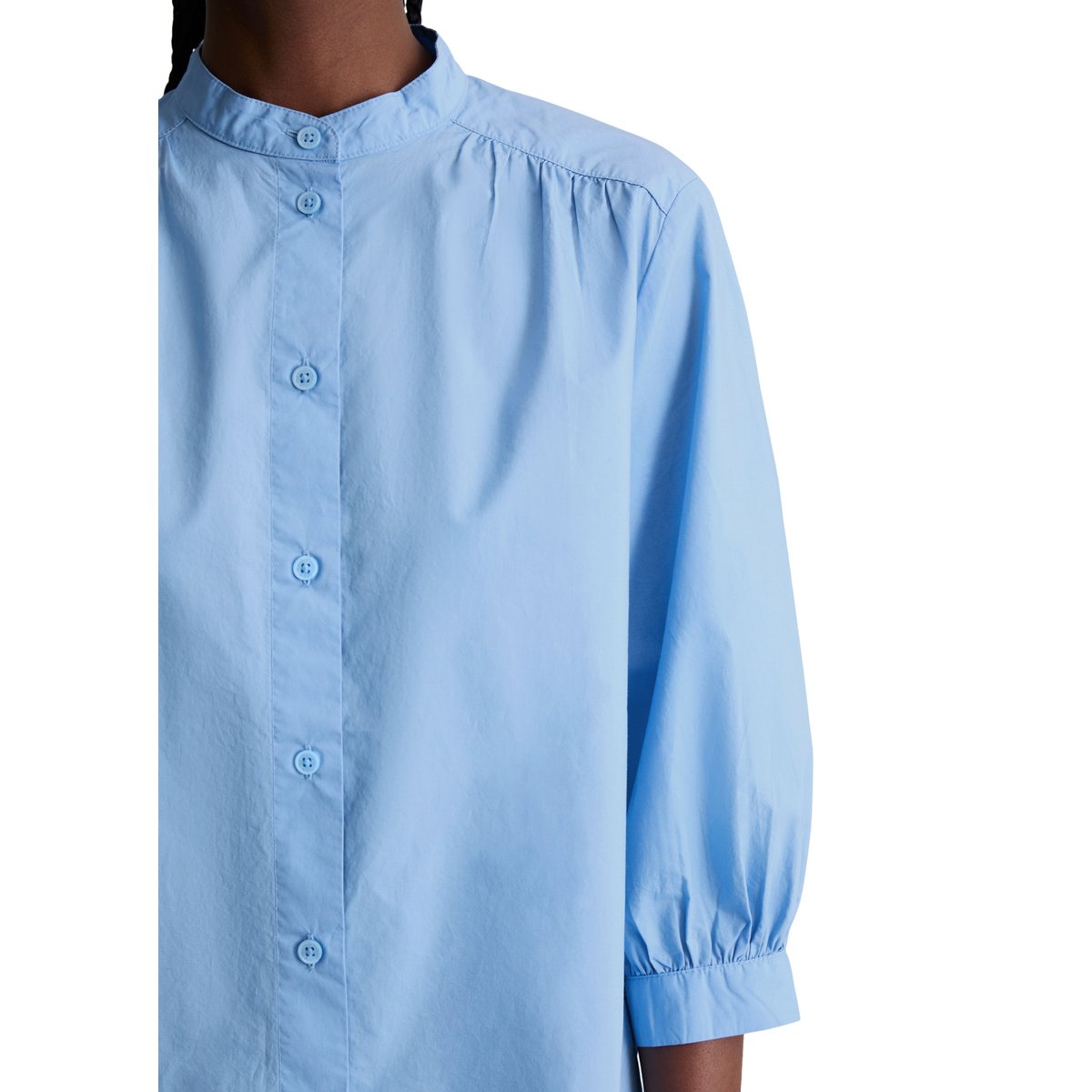 Blouse avec fronces relaxed en popeline Papertouch bleu moyen, MARC O’POLO DENIM