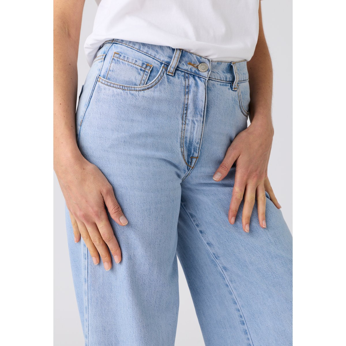 Pantalon large Lyocell Tencel(TM) et coton bleu denim clair, DAMART