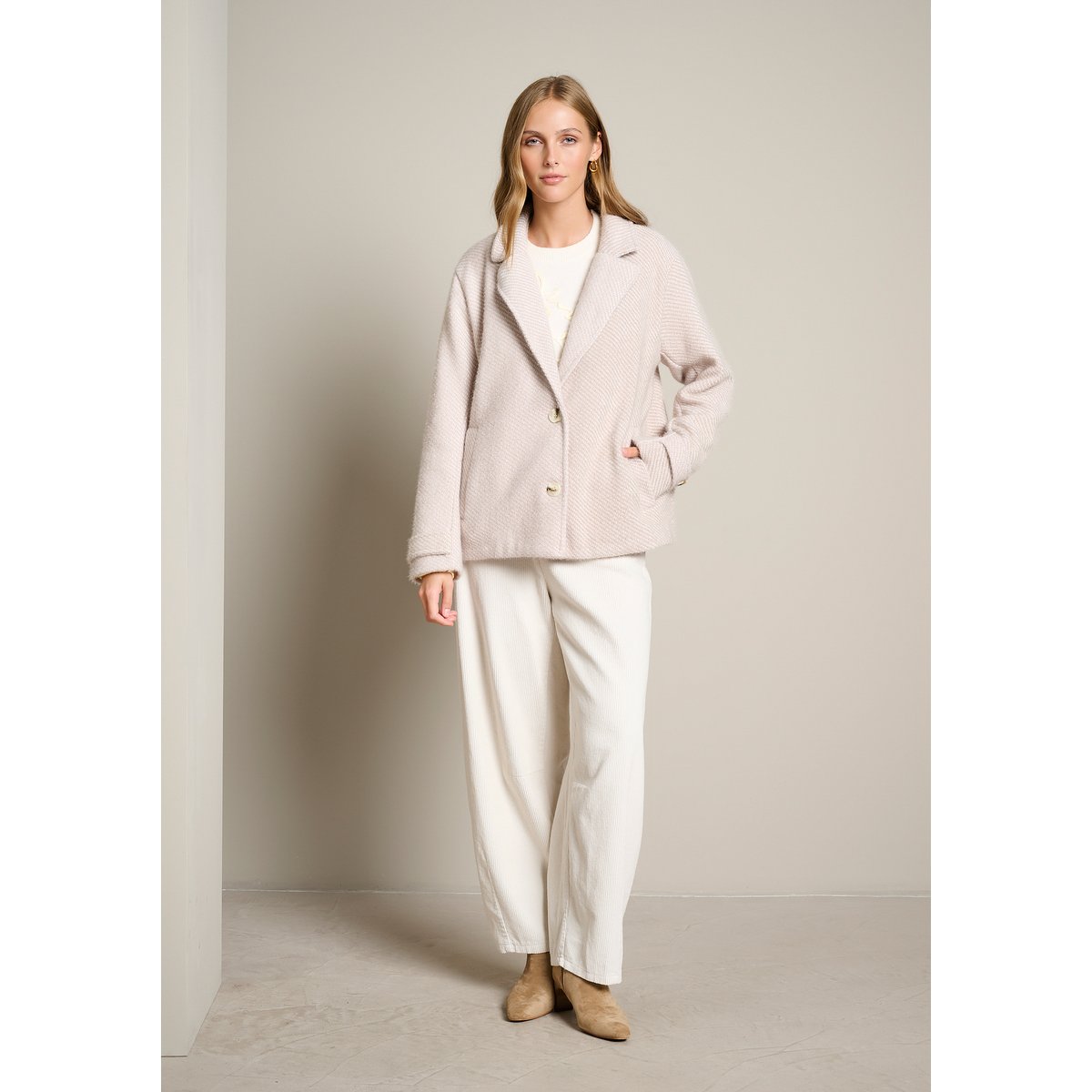 Manteau court texturé lt beige, LOLALIZA