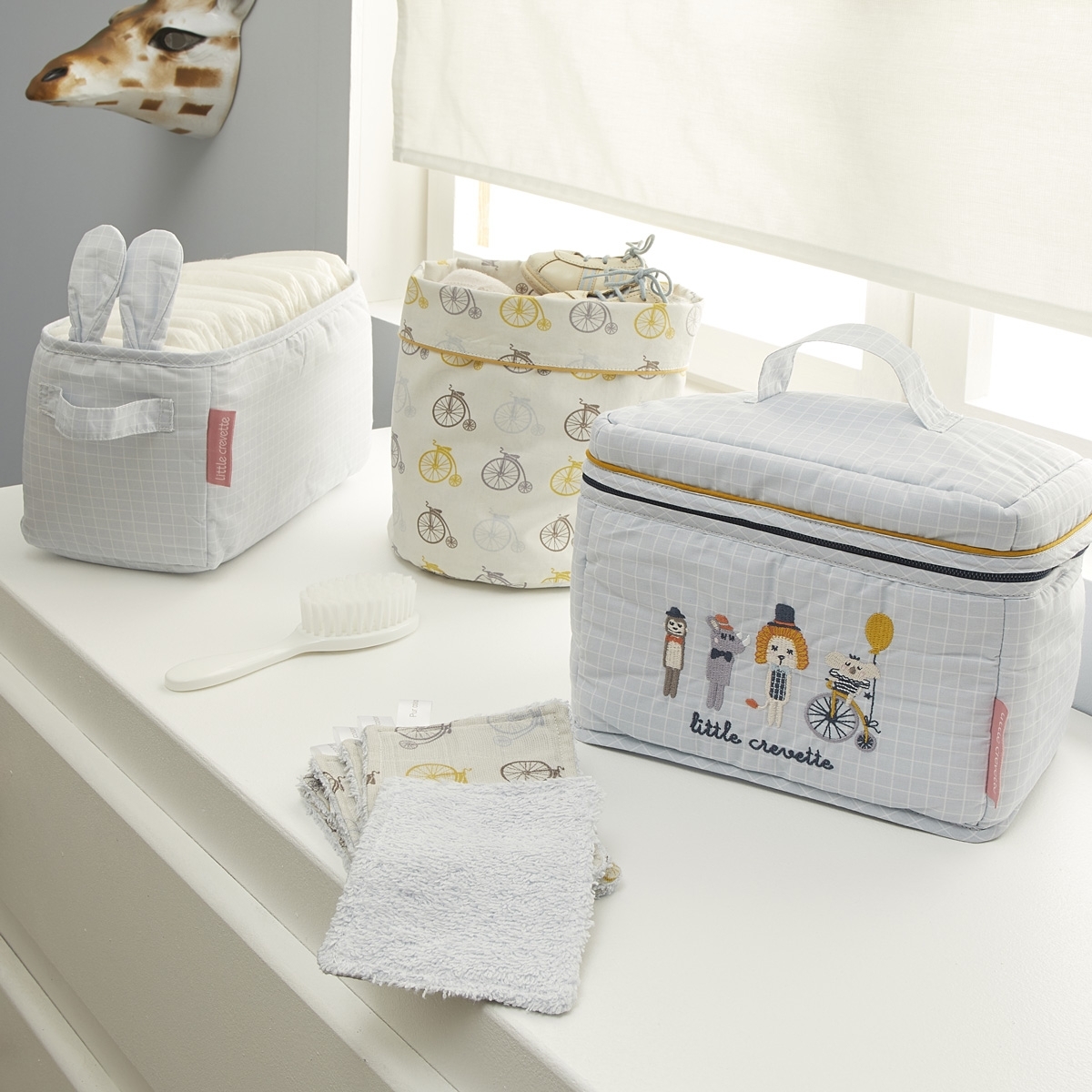 Panier de toilette coton bio LUCIEN gris, LITTLE CREVETTE
