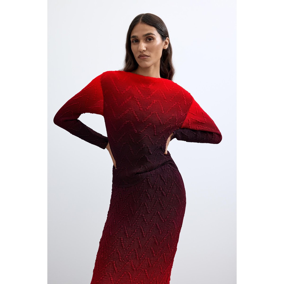Jupe midi dégradée rouge, DESIGUAL