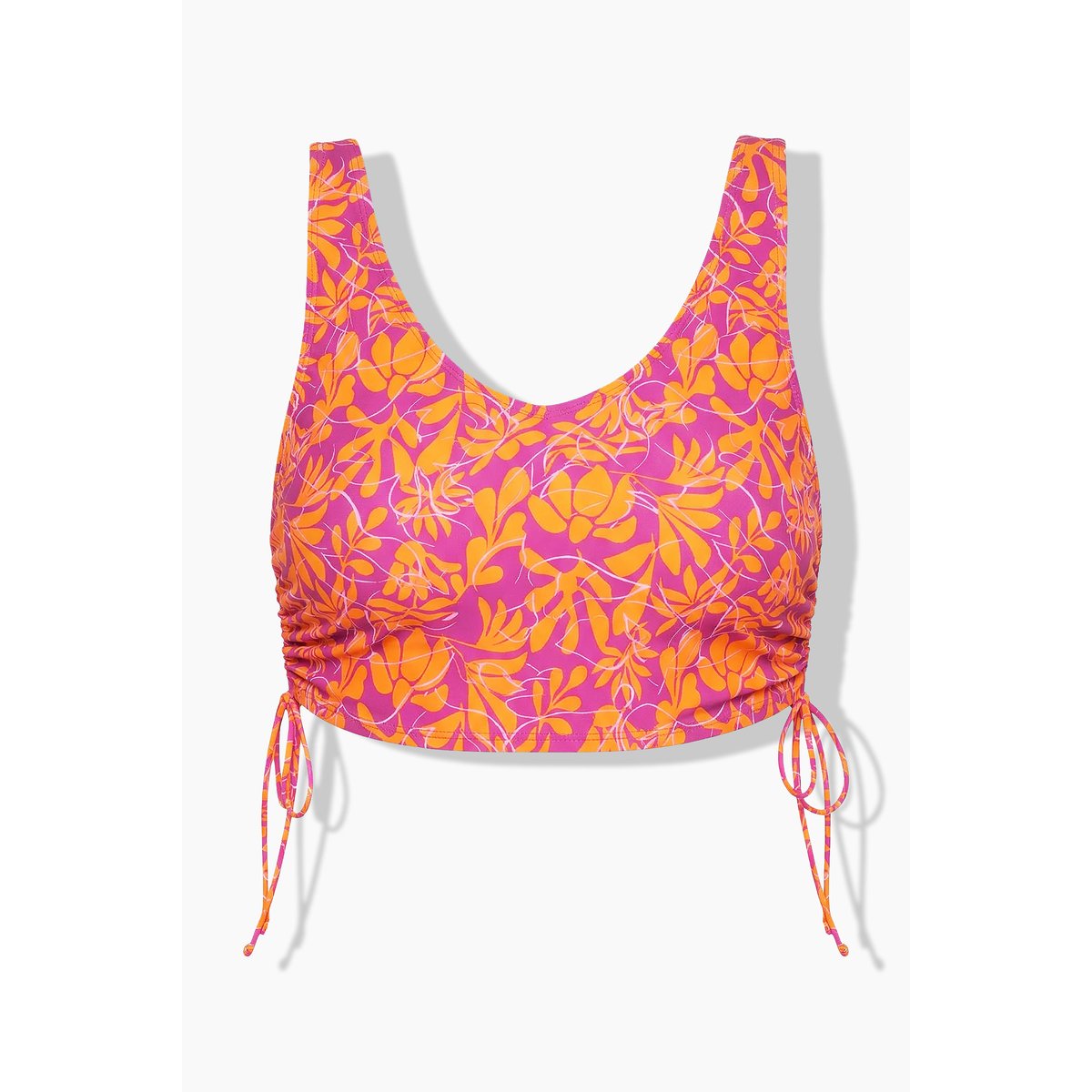 Haut de bikini, bonnets souples, fleurs néon orange, STUDIO UNTOLD
