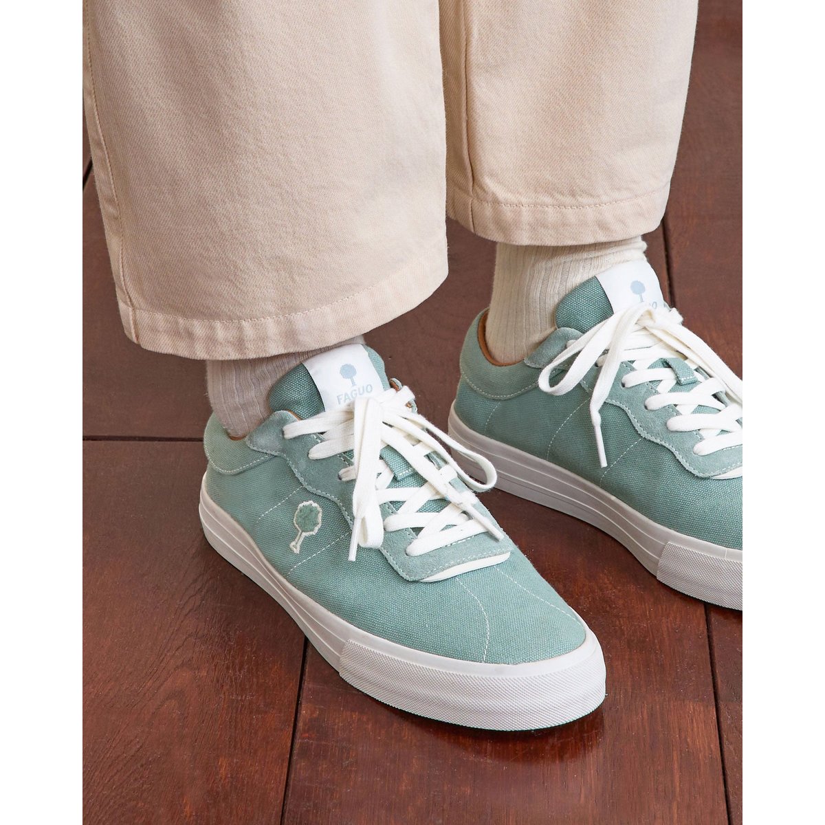 Tennis basses tissu suede NASHI vert clair, FAGUO