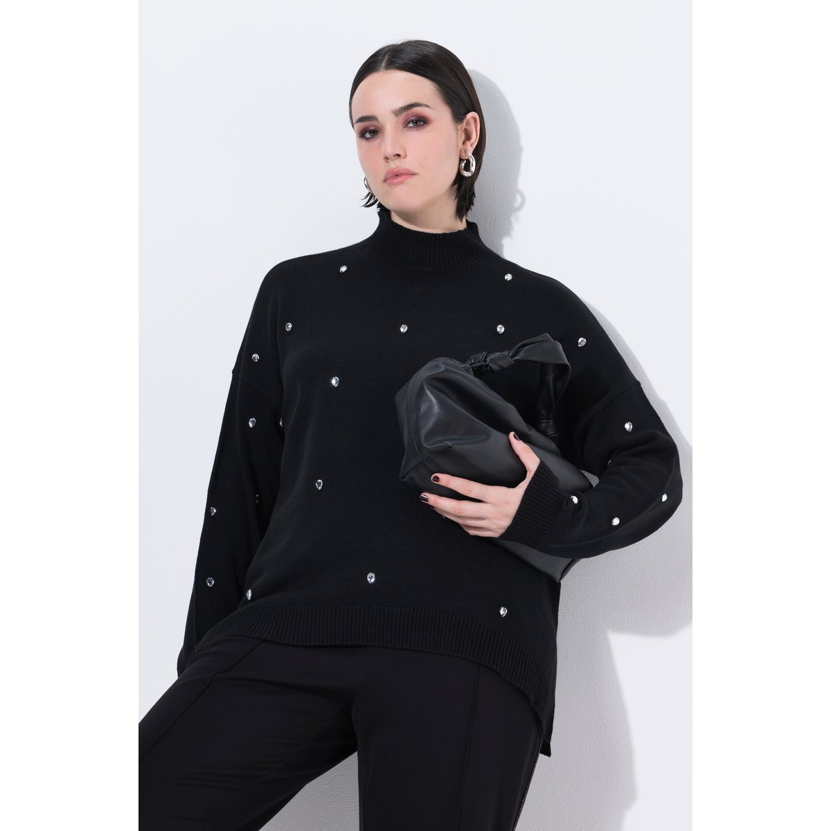 Pull à strass oversize noir, ULLA POPKEN