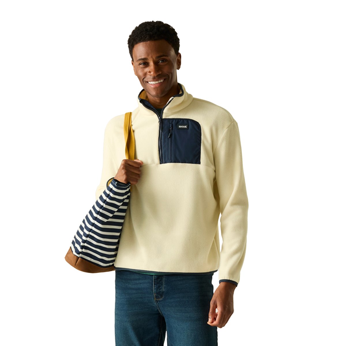 Haut polaire à col montant zippé motif/style panneau contrasté FRANKIE blanc / bleu marine, REGATTA